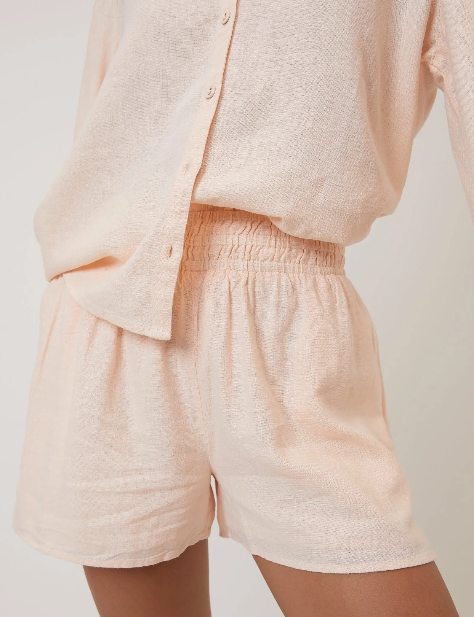 Peach Linen-Blend Elasticated Waist Shorts sold by Nobody's Child