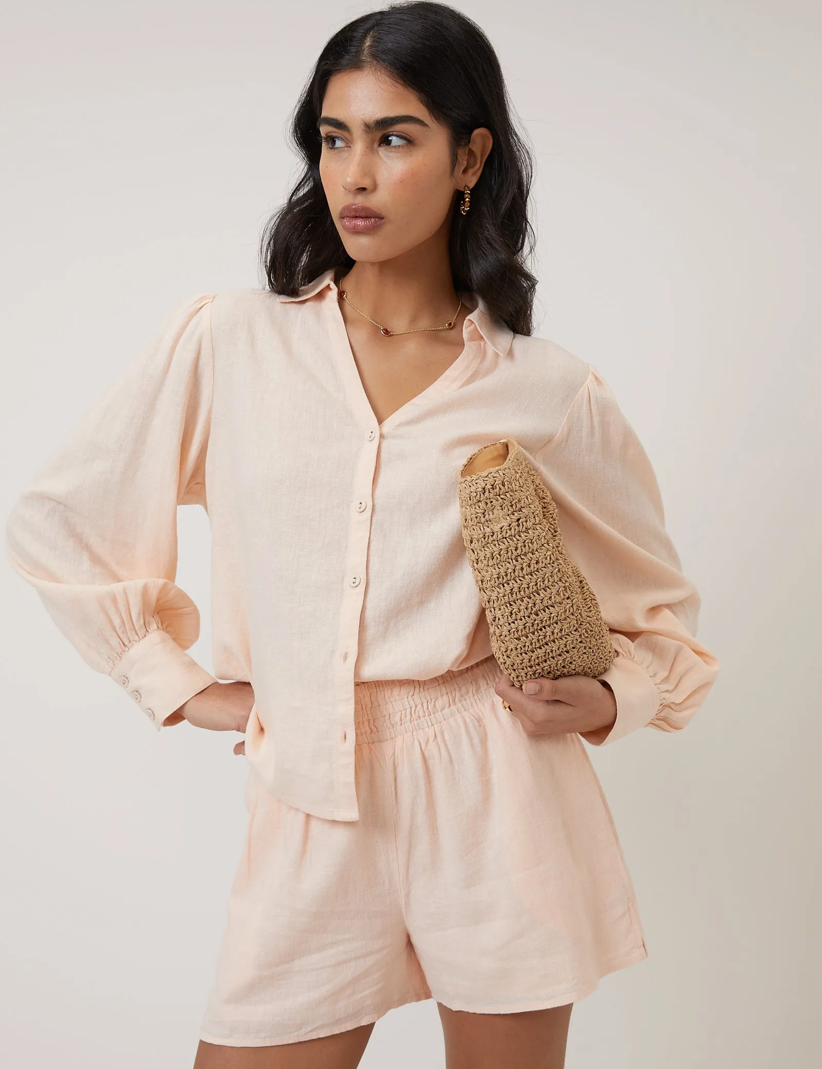 Peach Linen-Blend Elasticated Waist Shorts sold by Nobody's Child product image thumbnail 5