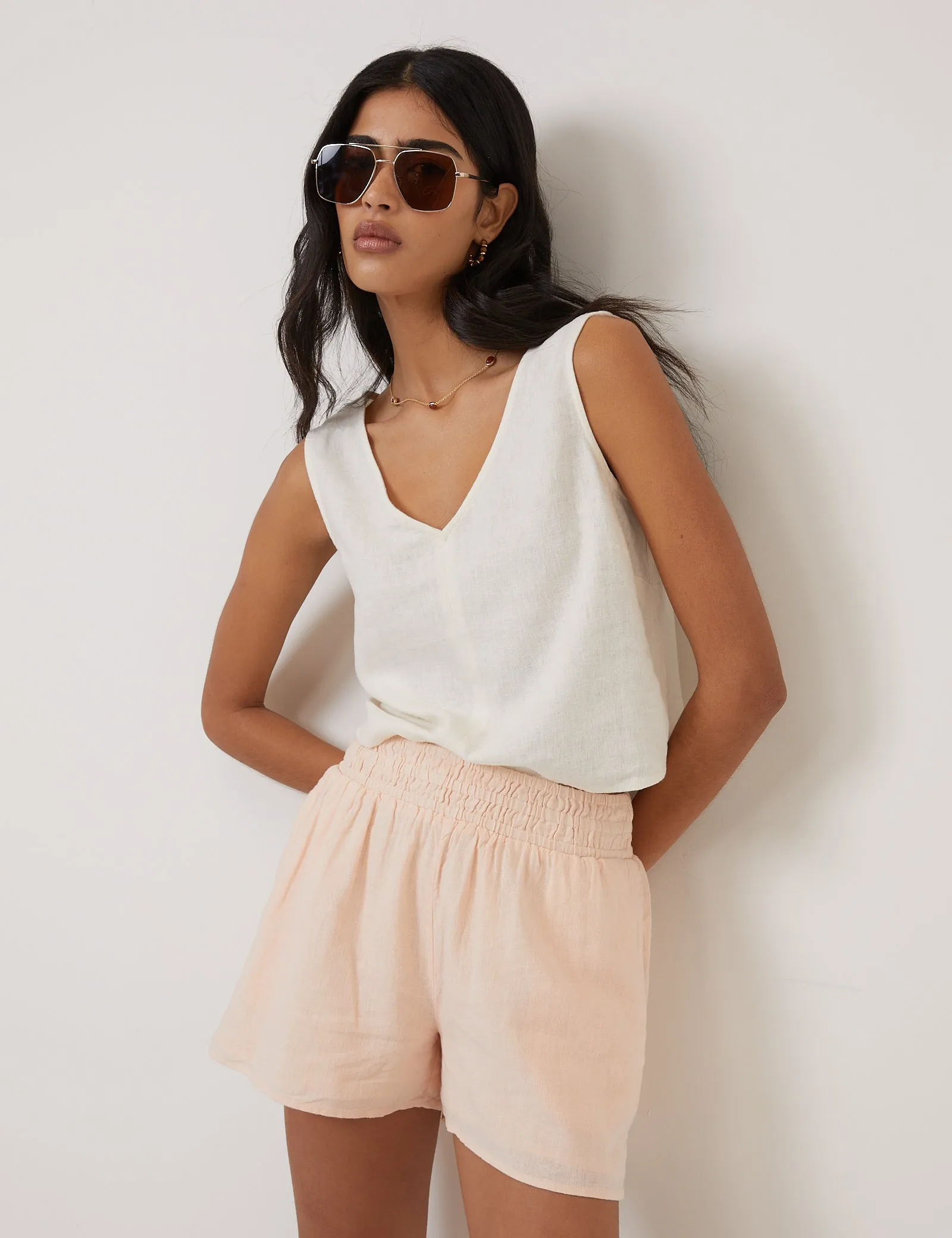 Peach Linen-Blend Elasticated Waist Shorts sold by Nobody's Child product image thumbnail 3