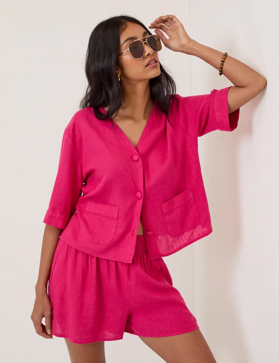 Pink Linen-Blend Elasticated Waist Shorts sold by Nobody's Child product image thumbnail 3