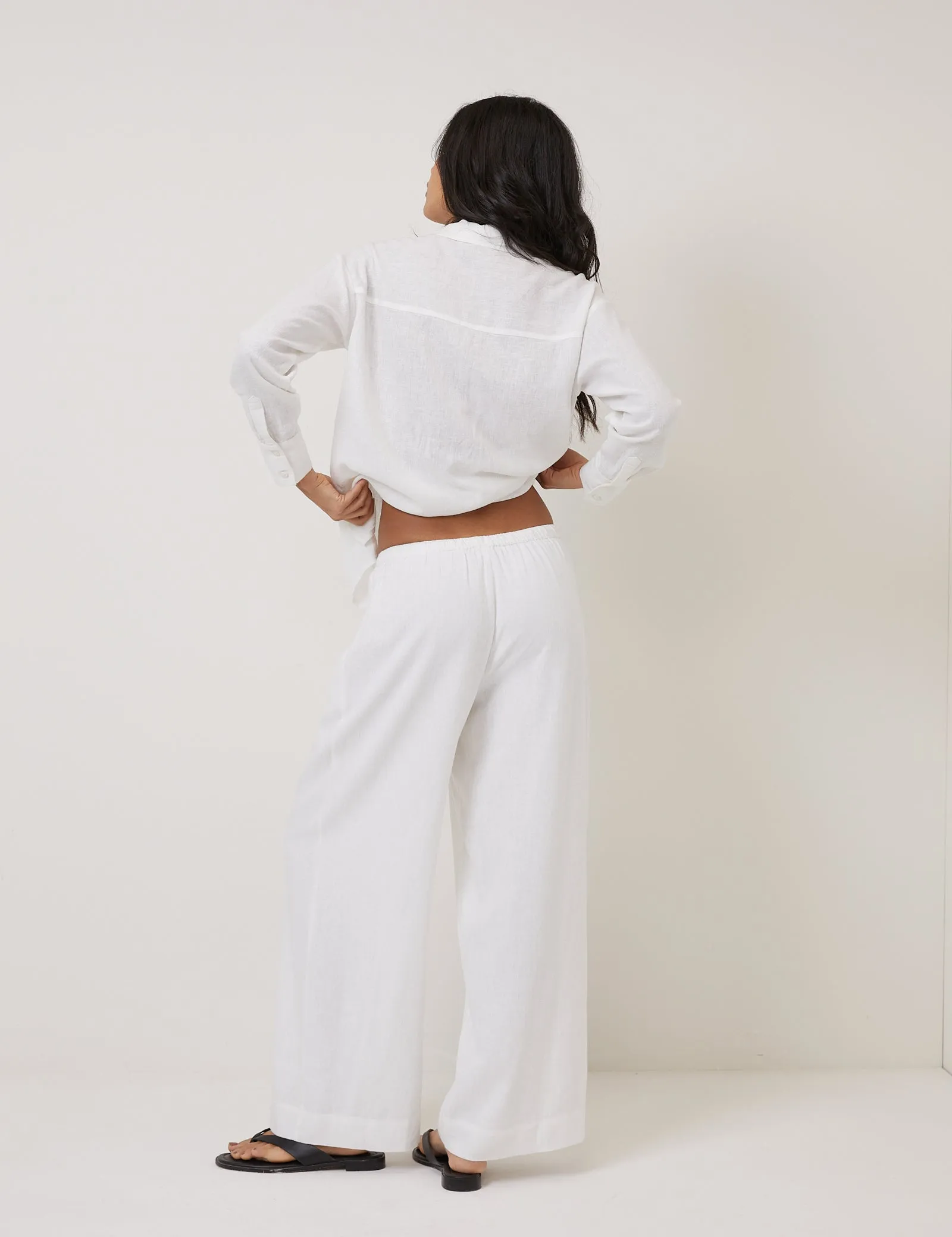 White Linen-Blend Low Waisted Straight Leg Trousers sold by Nobody's Child product image thumbnail 4