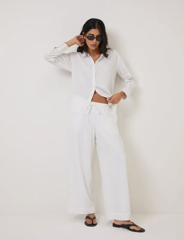 White Linen-Blend Low Waisted Straight Leg Trousers made by Nobody's Child