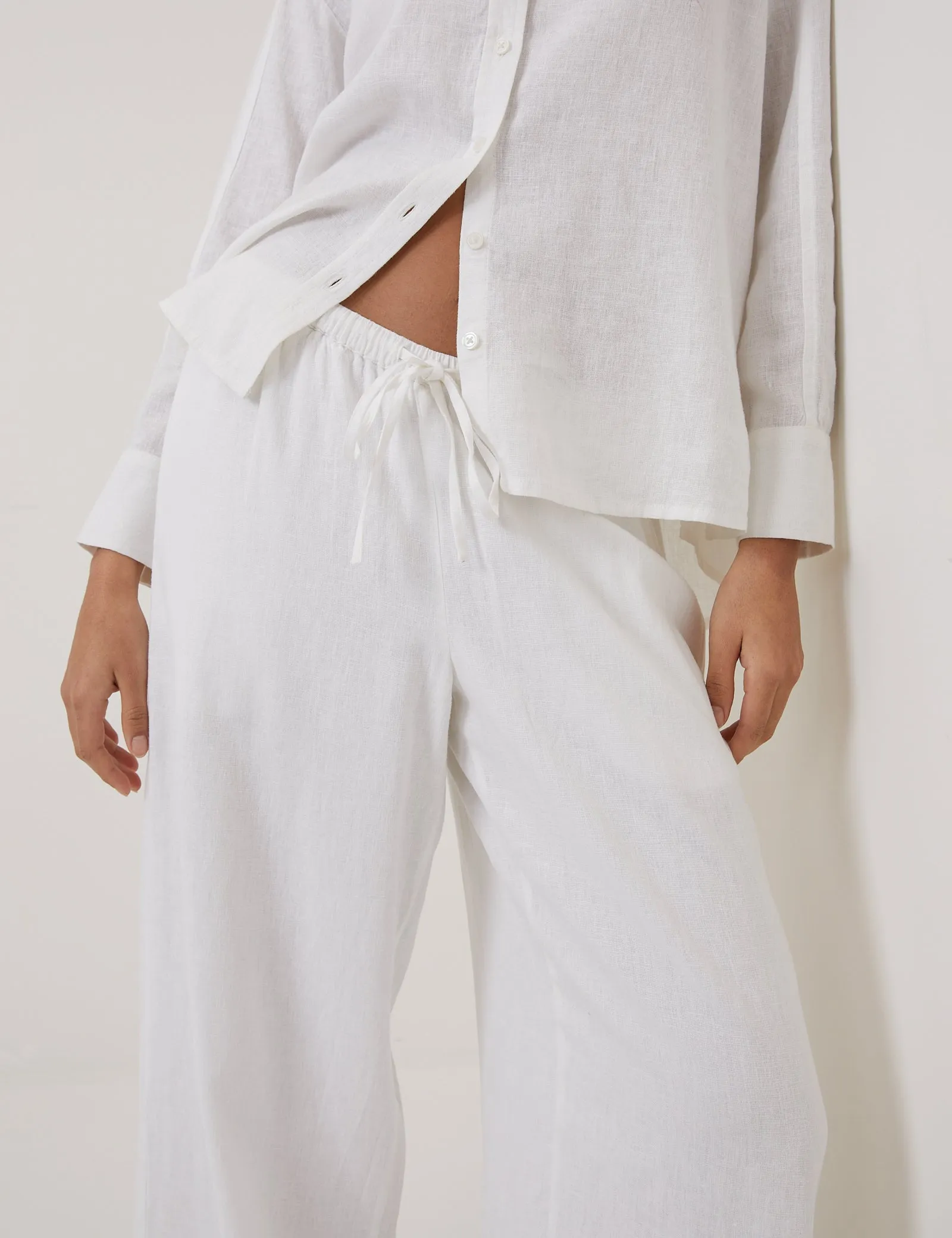 White Linen-Blend Low Waisted Straight Leg Trousers sold by Nobody's Child product image thumbnail 5