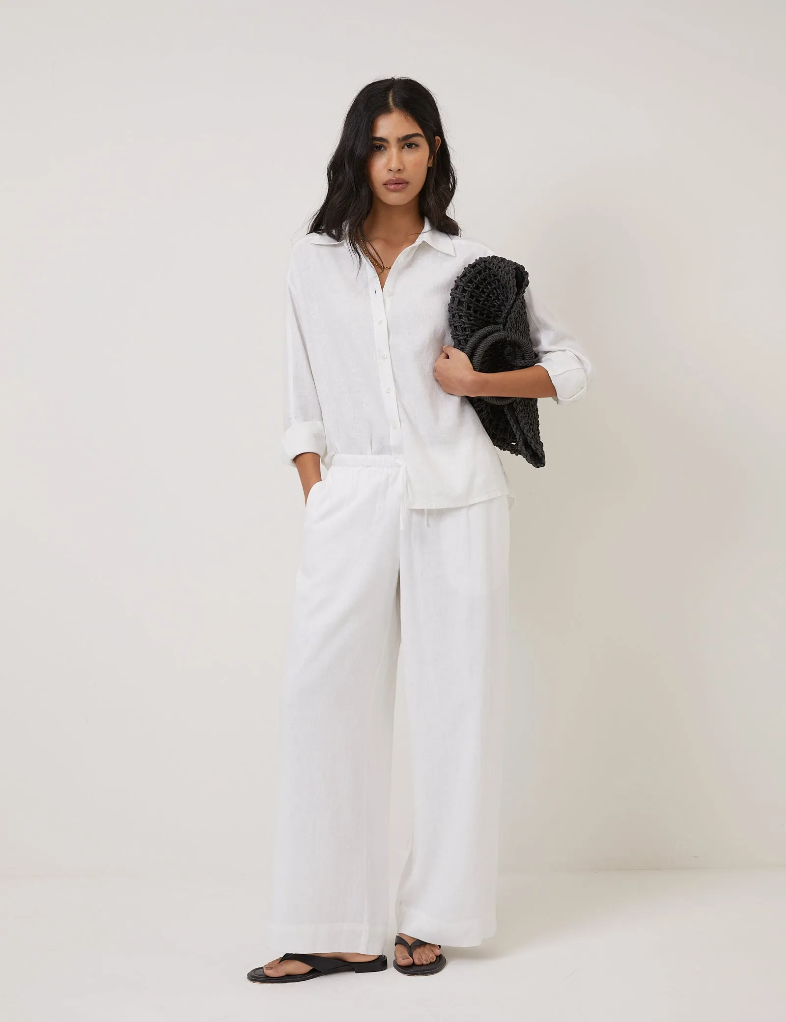 White Linen-Blend Low Waisted Straight Leg Trousers sold by Nobody's Child product image thumbnail 2