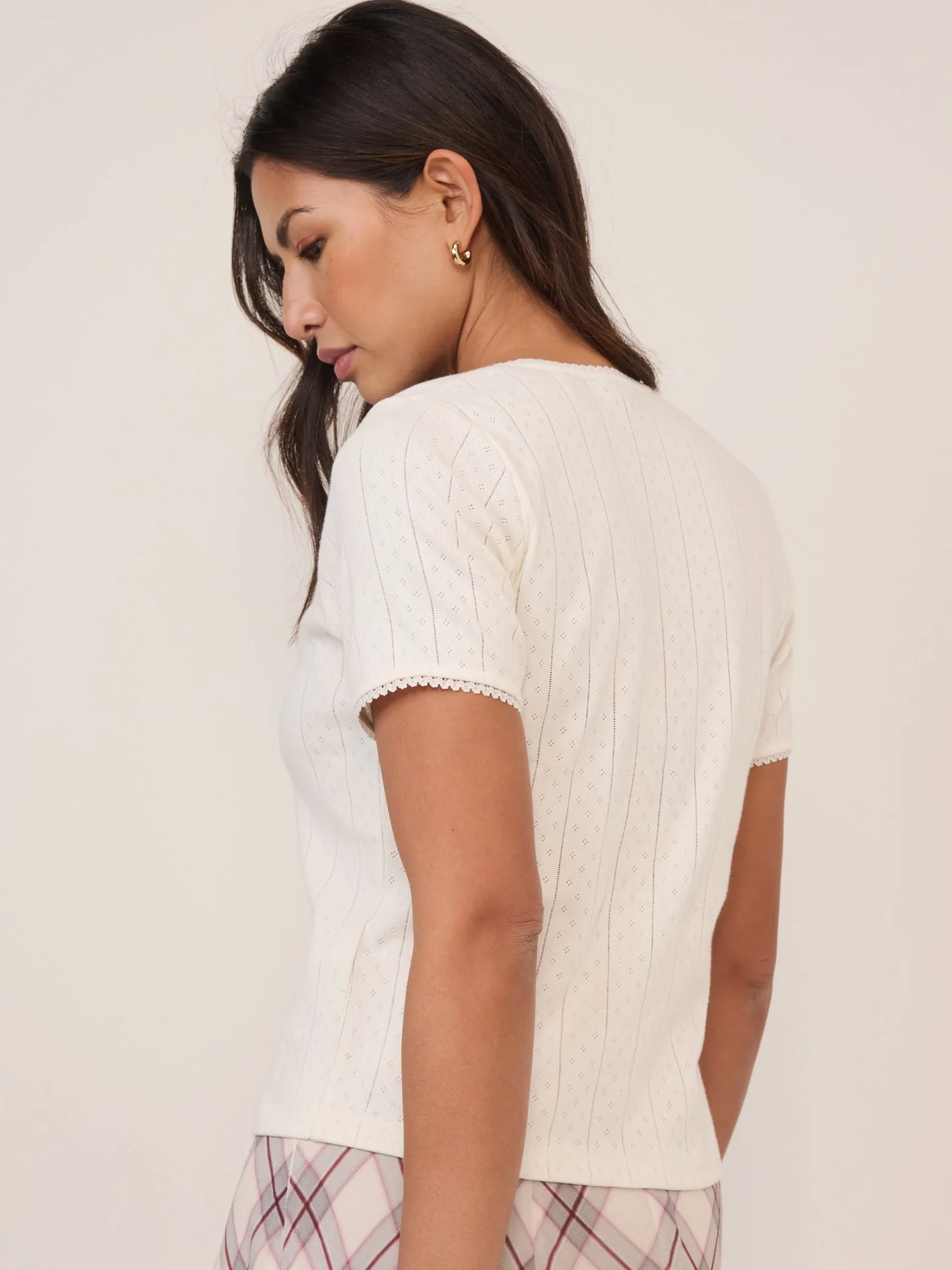 White Pointelle Short Sleeve Top sold by Nobody's Child product image thumbnail 5