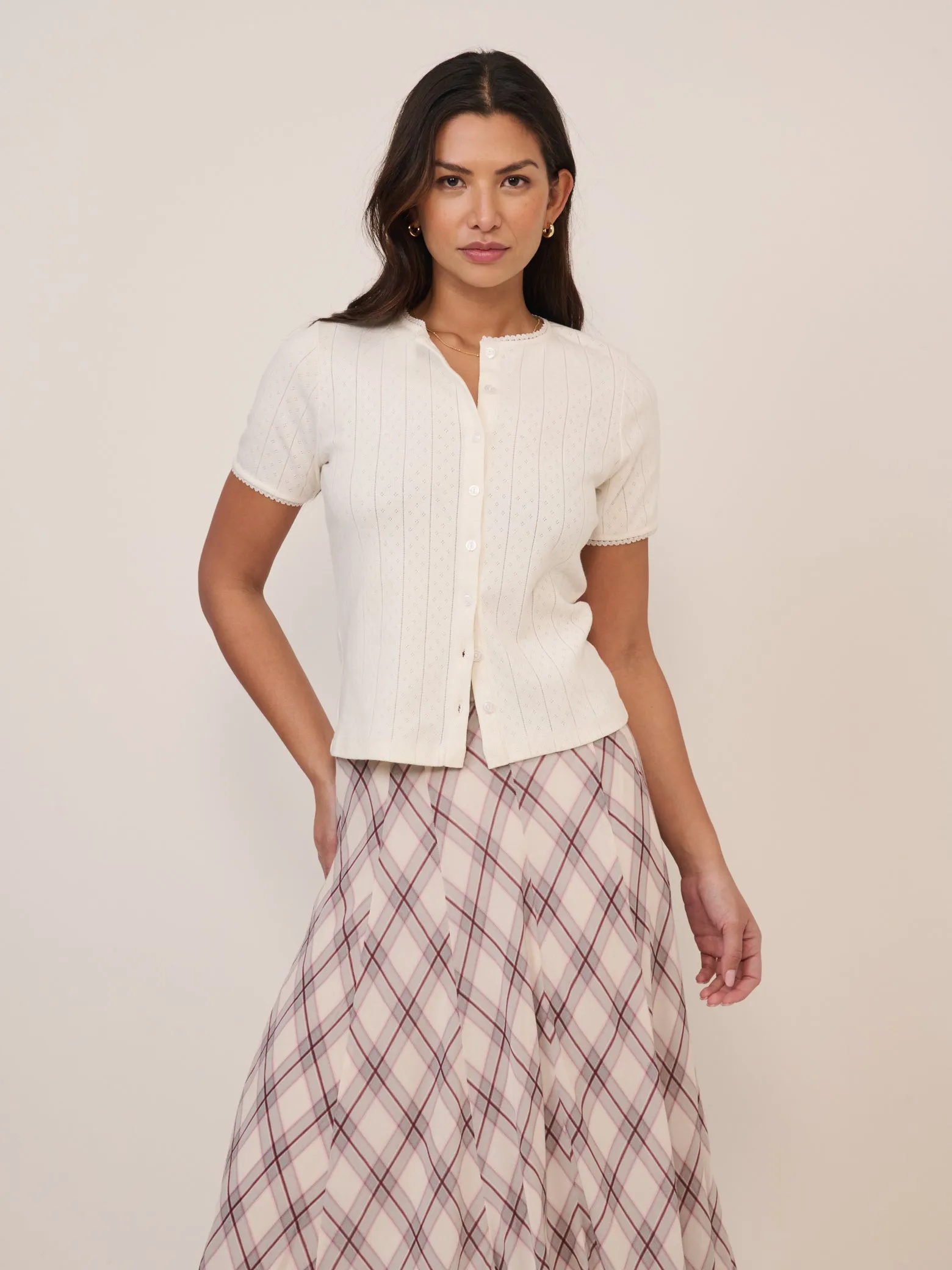 White Pointelle Short Sleeve Top sold by Nobody's Child product image thumbnail 3