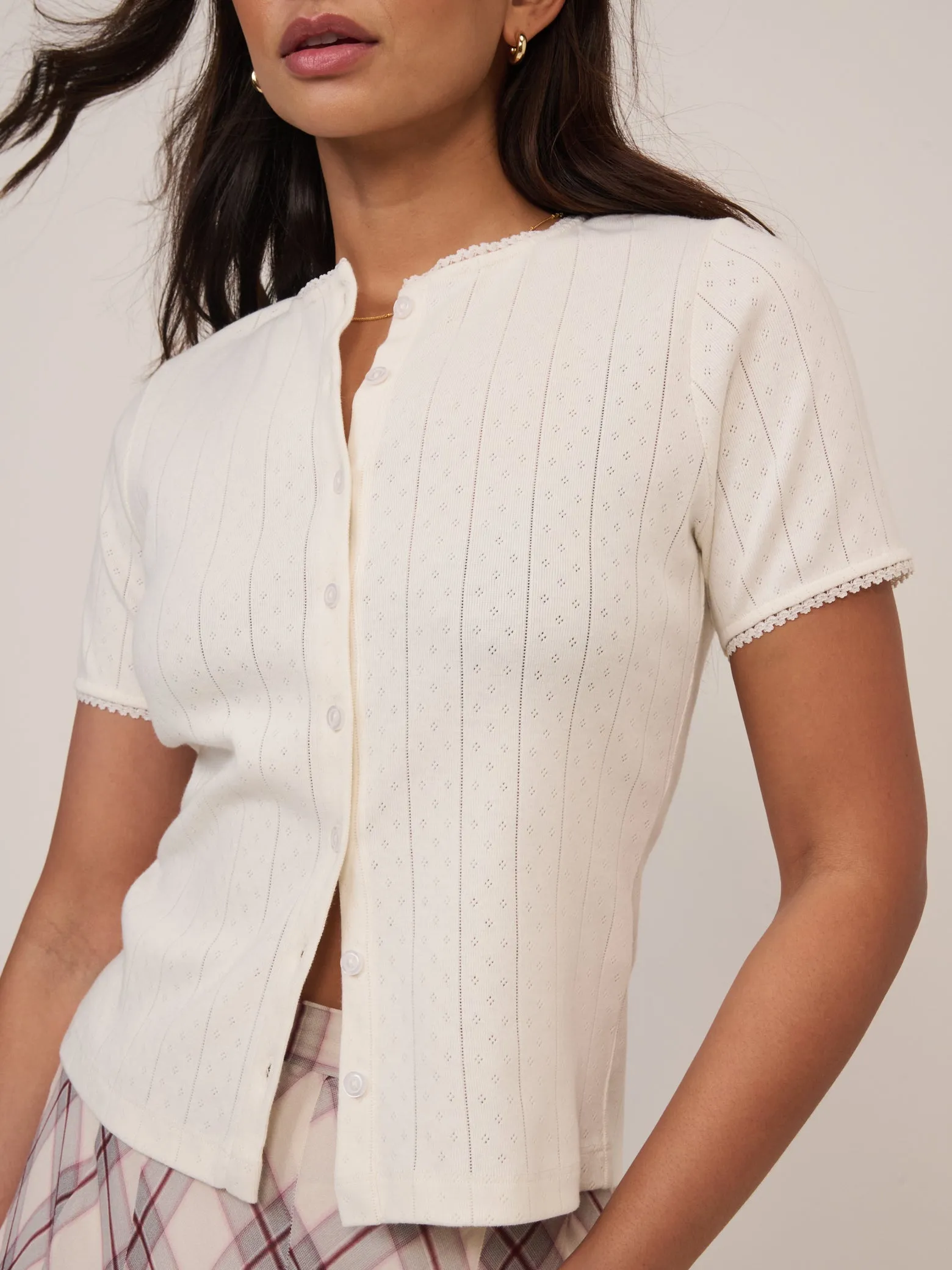 White Pointelle Short Sleeve Top sold by Nobody's Child product image thumbnail 2