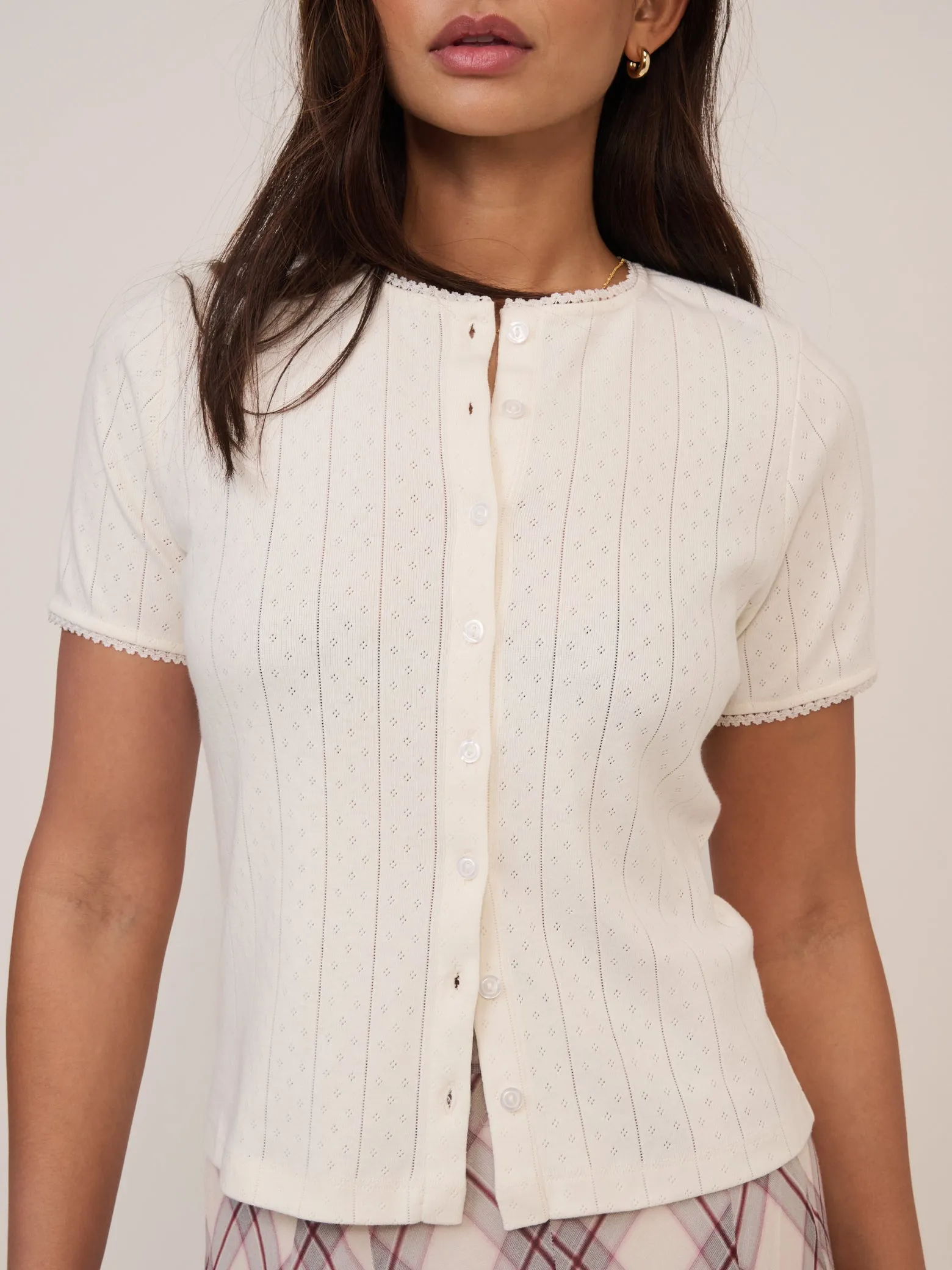 White Pointelle Short Sleeve Top sold by Nobody's Child product image thumbnail 4