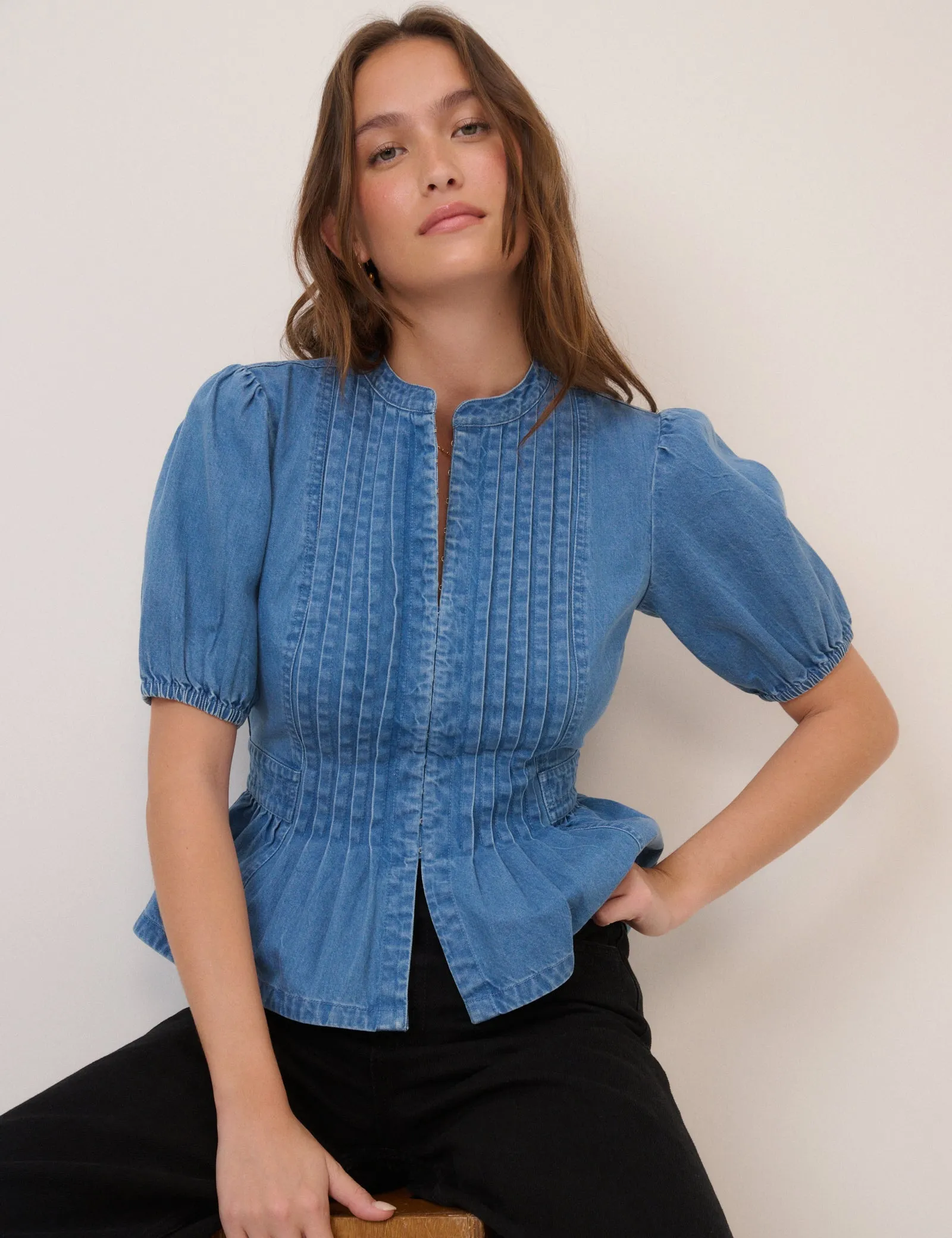 Blue Short Sleeve Denim Blouse sold by Nobody's Child product image thumbnail 4