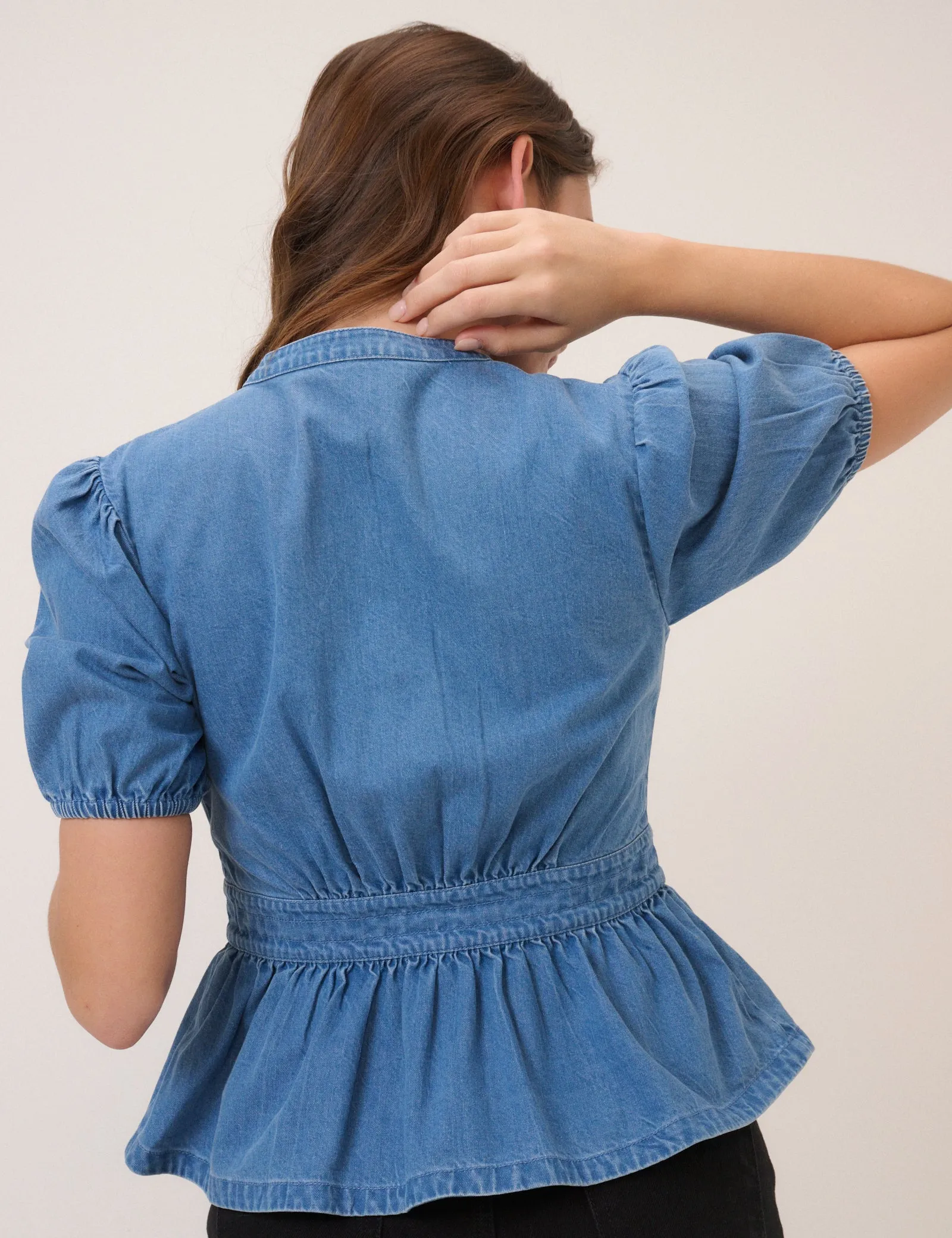 Blue Short Sleeve Denim Blouse sold by Nobody's Child product image thumbnail 3