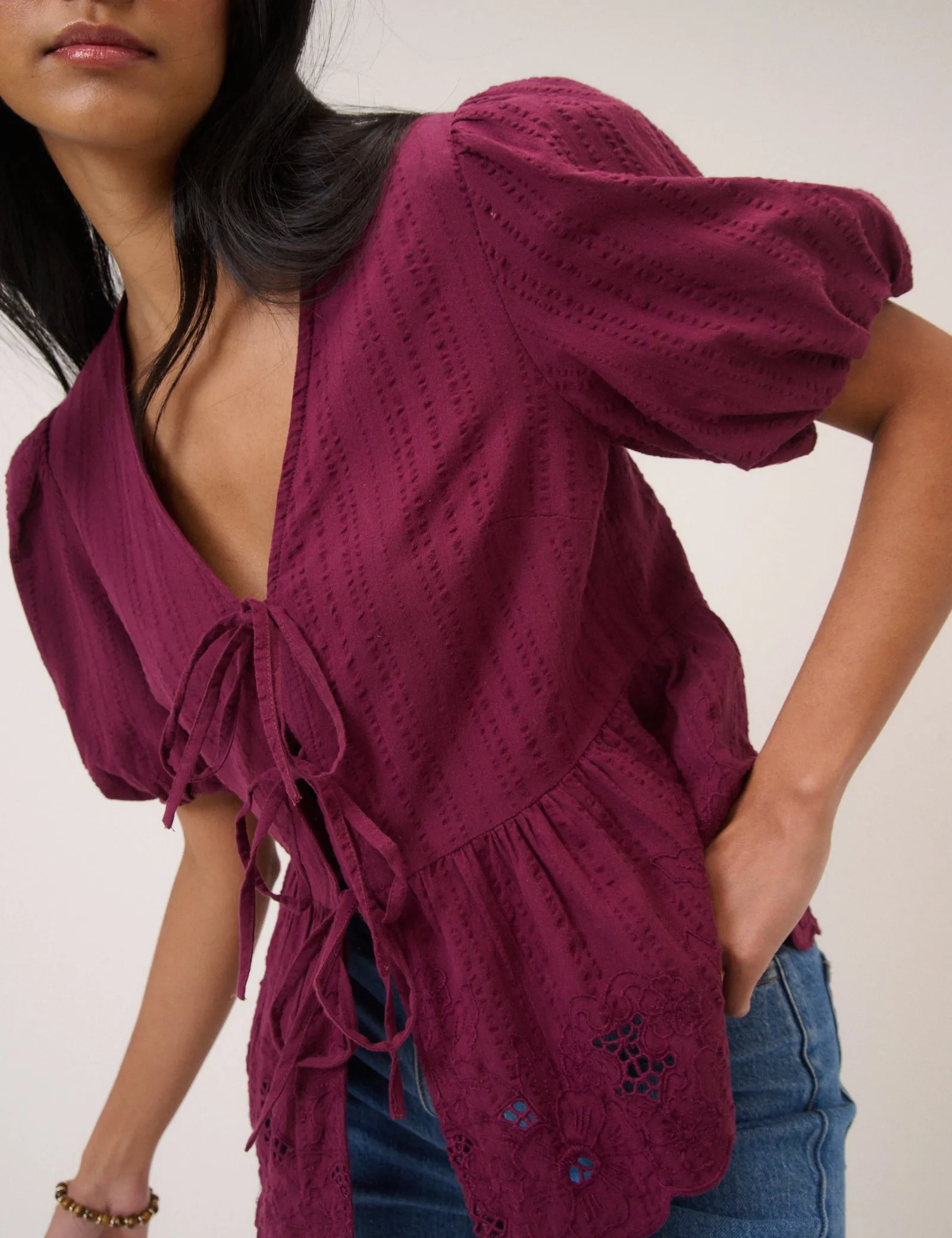 Burgundy Floral Broderie Anglaise Blouse sold by Nobody's Child product image thumbnail 2