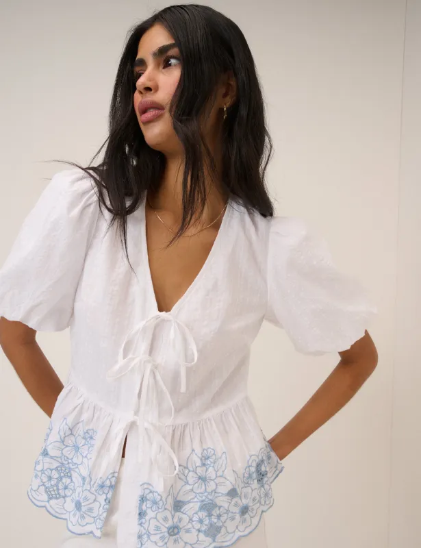 White Floral Embroidered Blouse sold by Nobody's Child