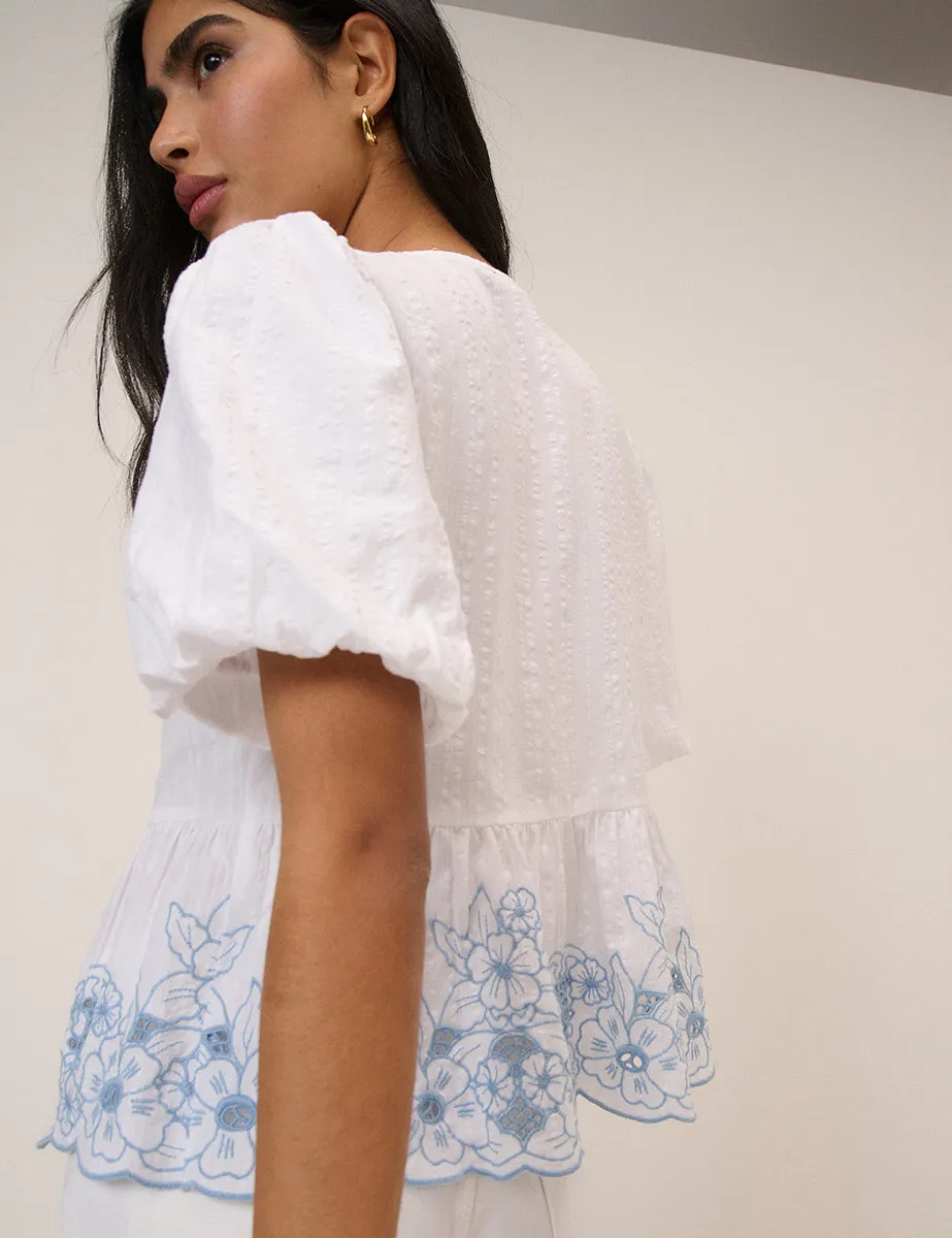 White Floral Embroidered Blouse sold by Nobody's Child product image thumbnail 2