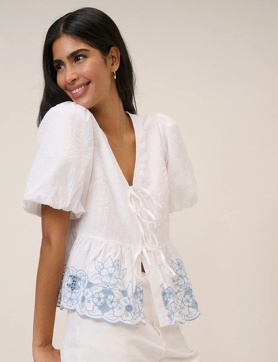 White Floral Embroidered Blouse sold by Nobody's Child product image thumbnail 3