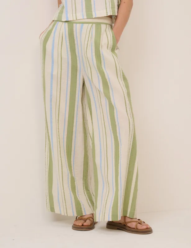 Green and Blue Striped Wide Leg Parker Trousers made by Nobody's Child