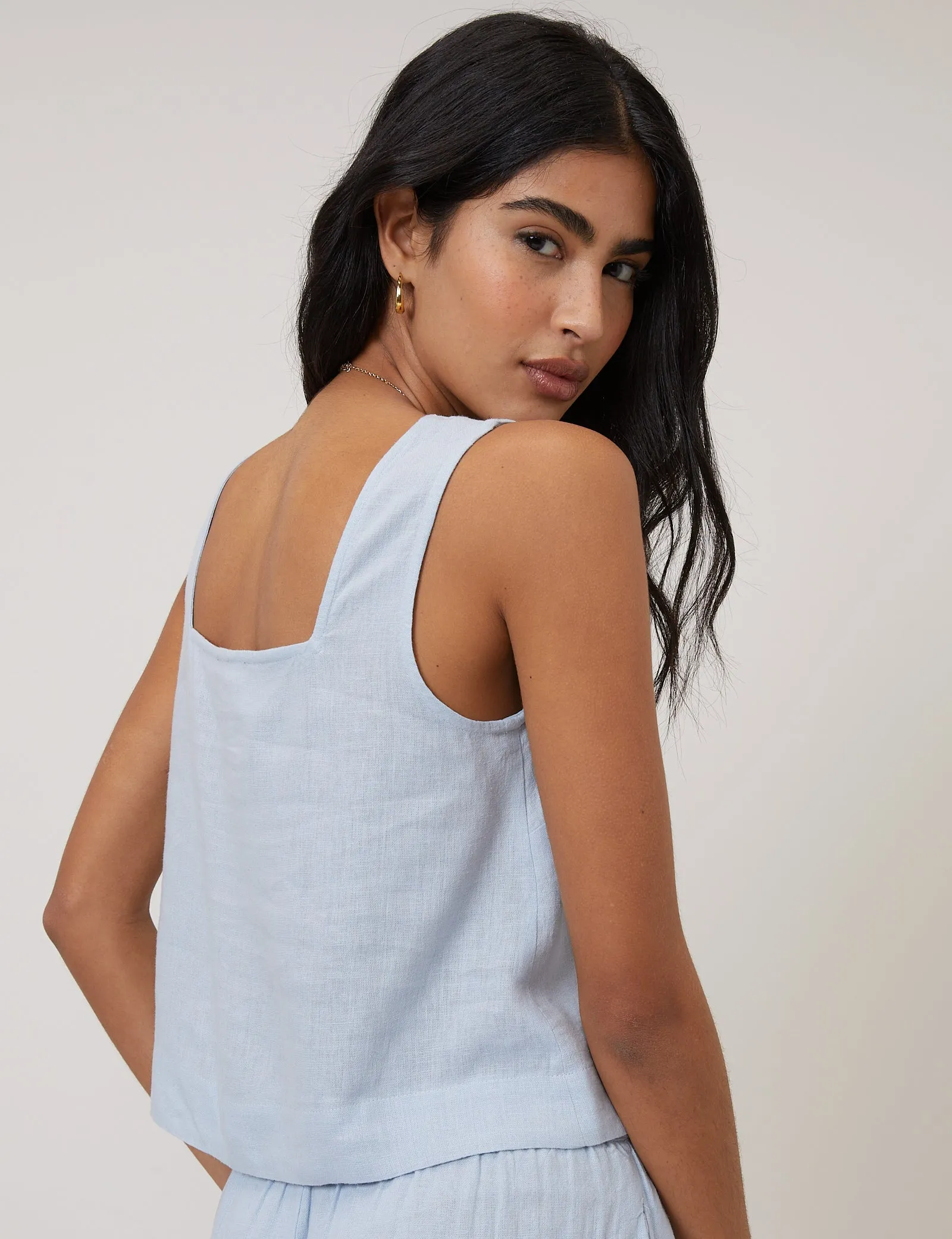 Light Blue Linen-Blend Vest Top sold by Nobody's Child product image thumbnail 4