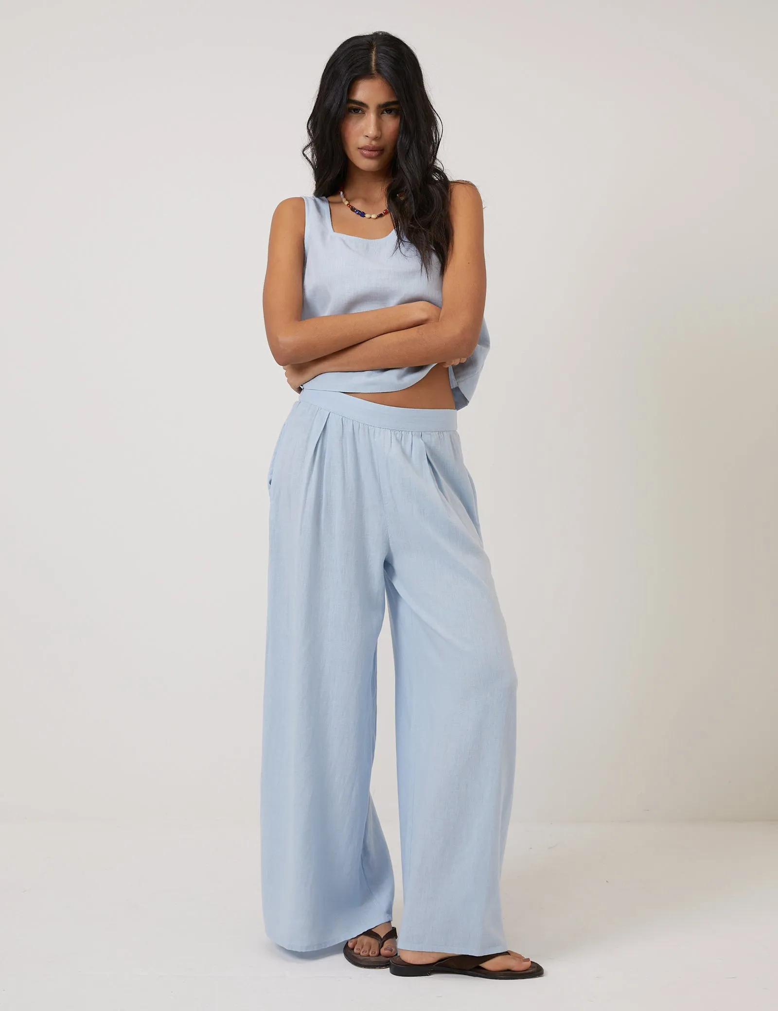 Light Blue Linen-Blend Vest Top sold by Nobody's Child product image thumbnail 2