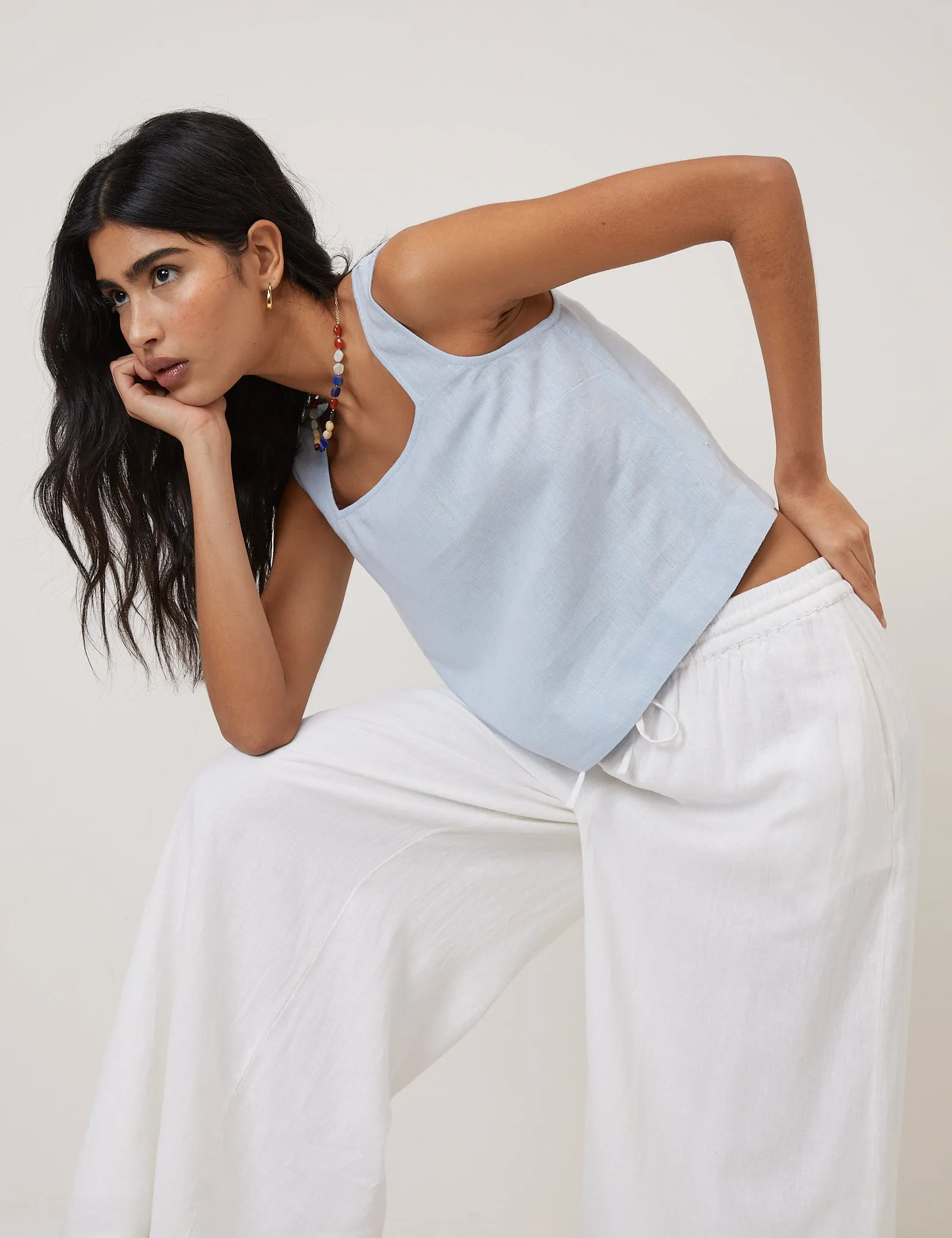 Light Blue Linen-Blend Vest Top sold by Nobody's Child product image thumbnail 5