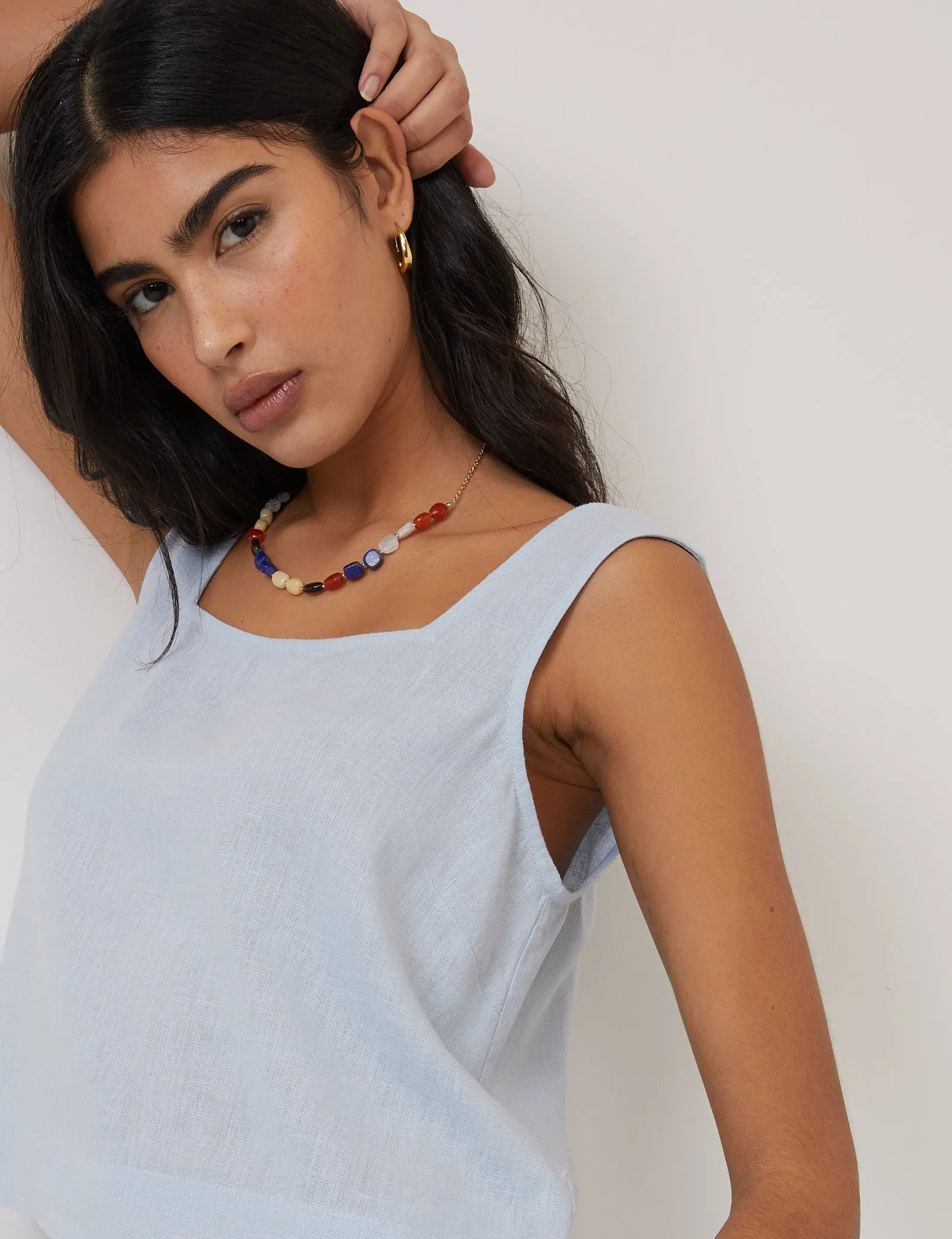 Light Blue Linen-Blend Vest Top sold by Nobody's Child product image thumbnail 3