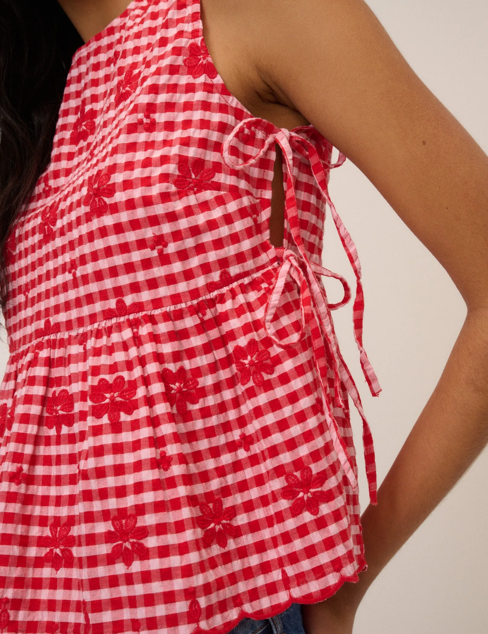 Red Gingham Sleeveless Tie Side Top sold by Nobody's Child product image thumbnail 2