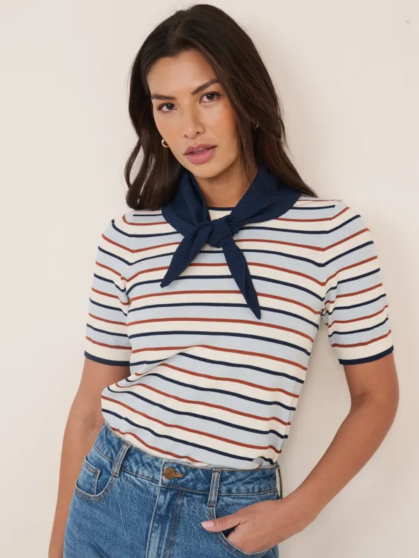 Blue Striped Tie Neck T-Shirt made by Nobody's Child