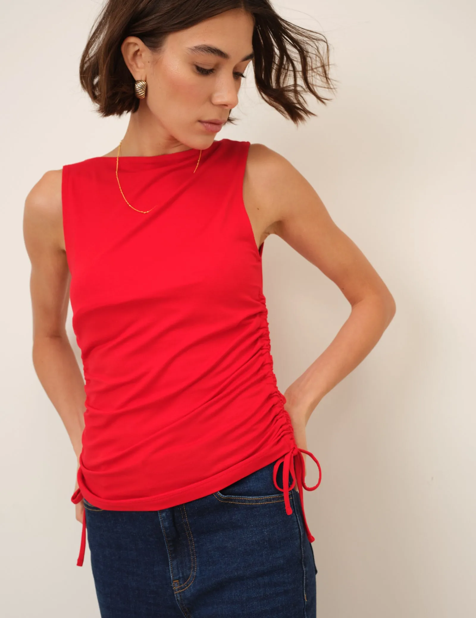 Red Ruched Side Tie Top sold by Nobody's Child