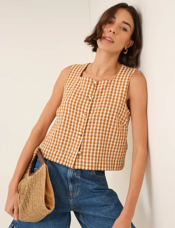 Orange Gingham Button Front Top made by Nobody's Child