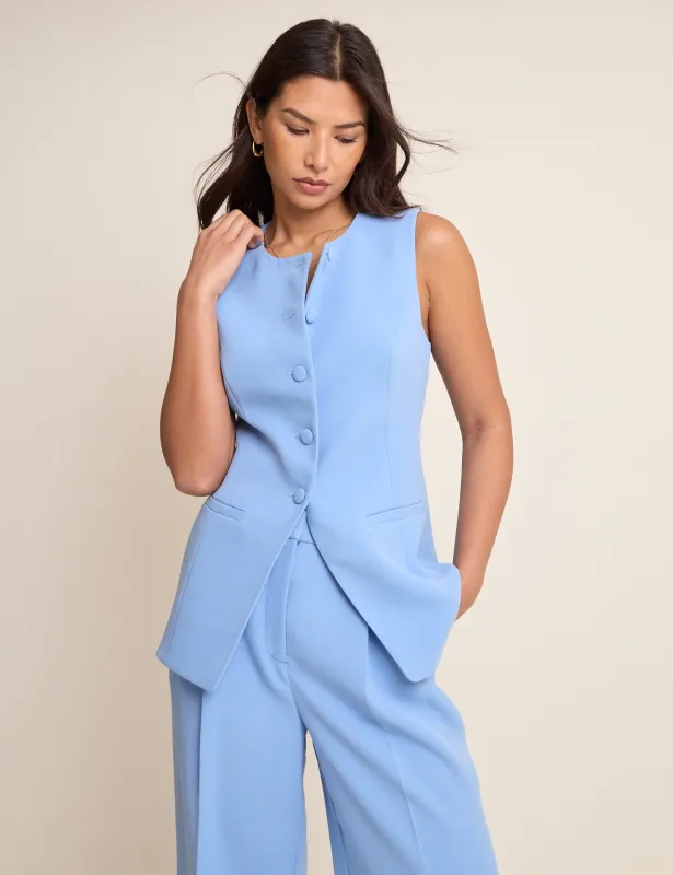 Blue Longline Crew Neck Waistcoat sold by Nobody's Child