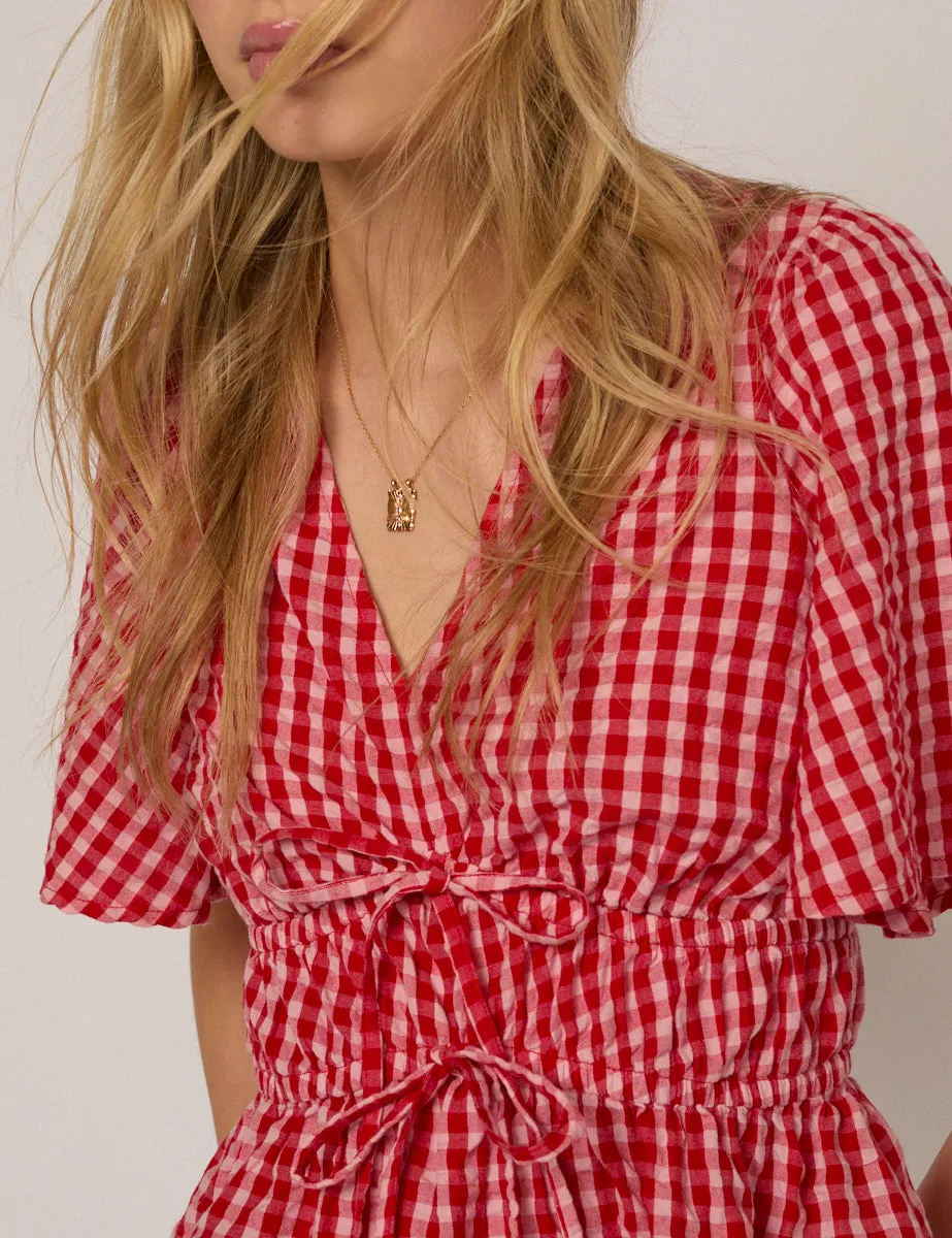 Red V Neck Gingham Cordelia Top sold by Nobody's Child product image thumbnail 3