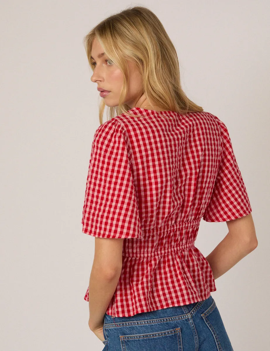Red V Neck Gingham Cordelia Top sold by Nobody's Child product image thumbnail 5