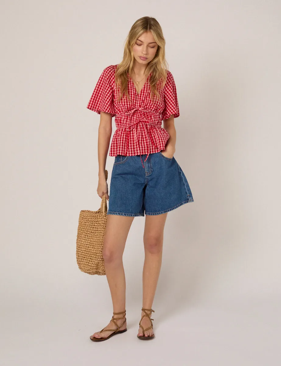 Red V Neck Gingham Cordelia Top sold by Nobody's Child product image thumbnail 2