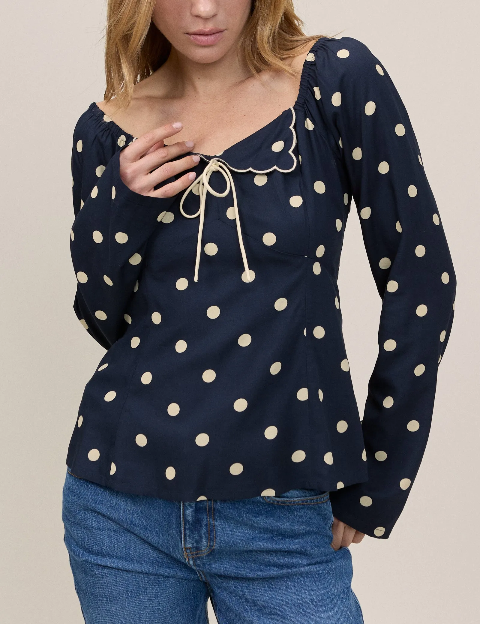 Navy Polka Bow Top sold by Nobody's Child product image thumbnail 3