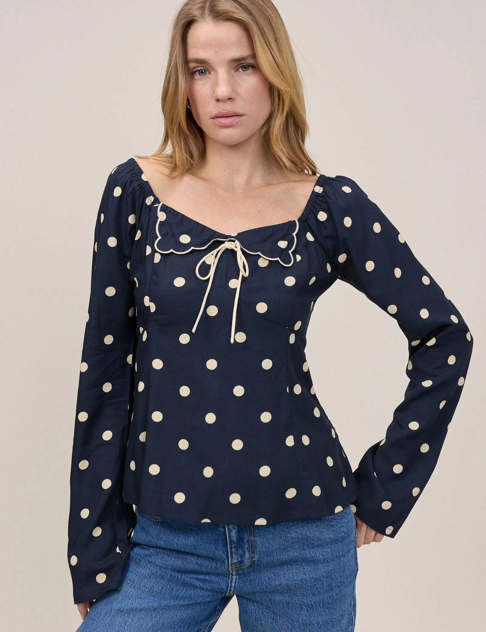 Navy Polka Bow Top sold by Nobody's Child product image thumbnail 4