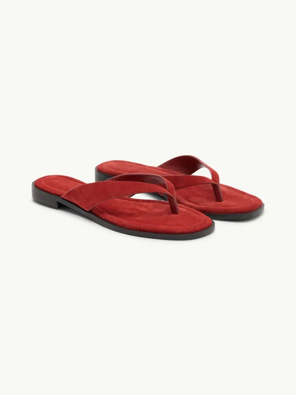 Red Suede Flip Flops made by Nobody's Child