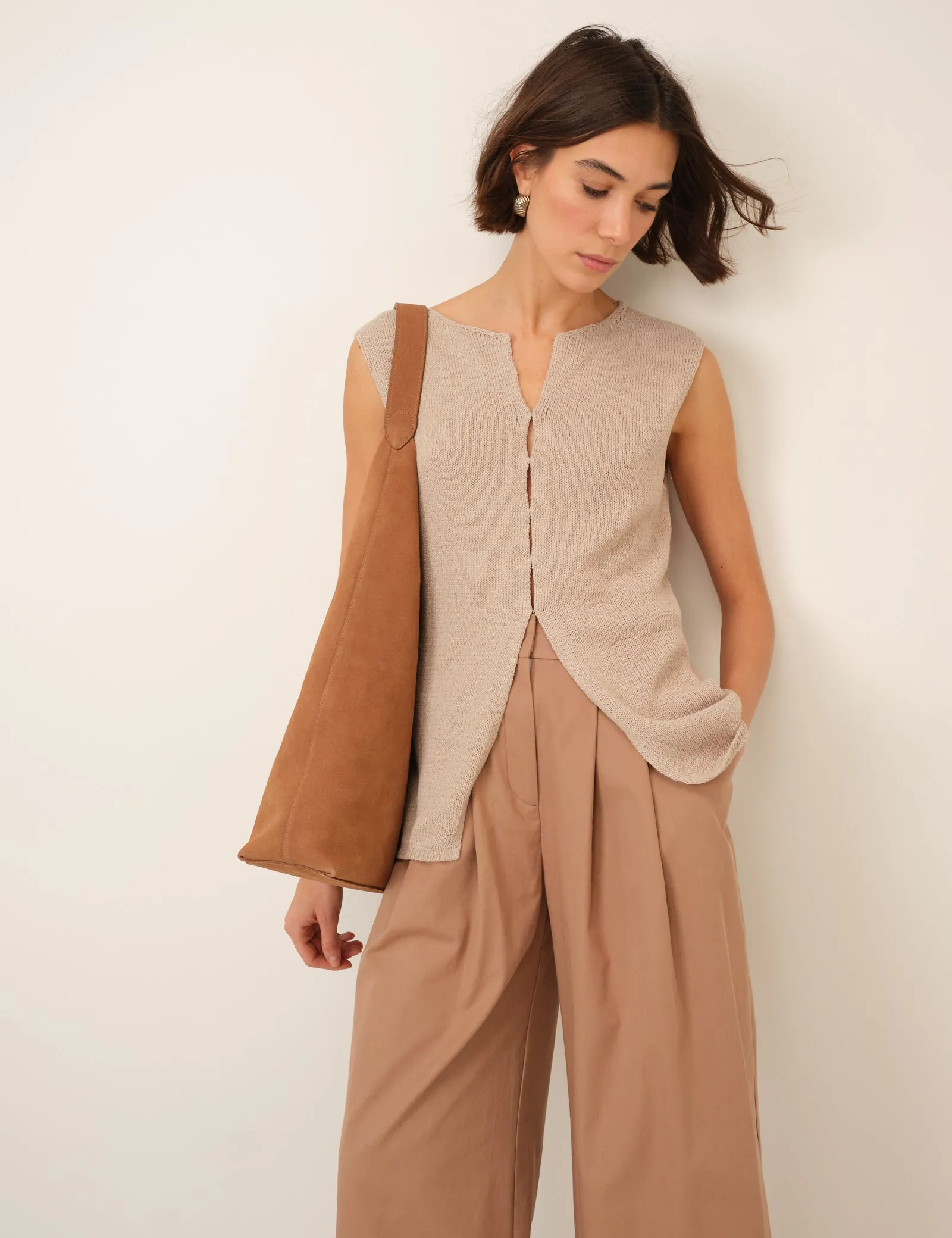 Beige Long Line Knitted Waistcoat sold by Nobody's Child product image thumbnail 2