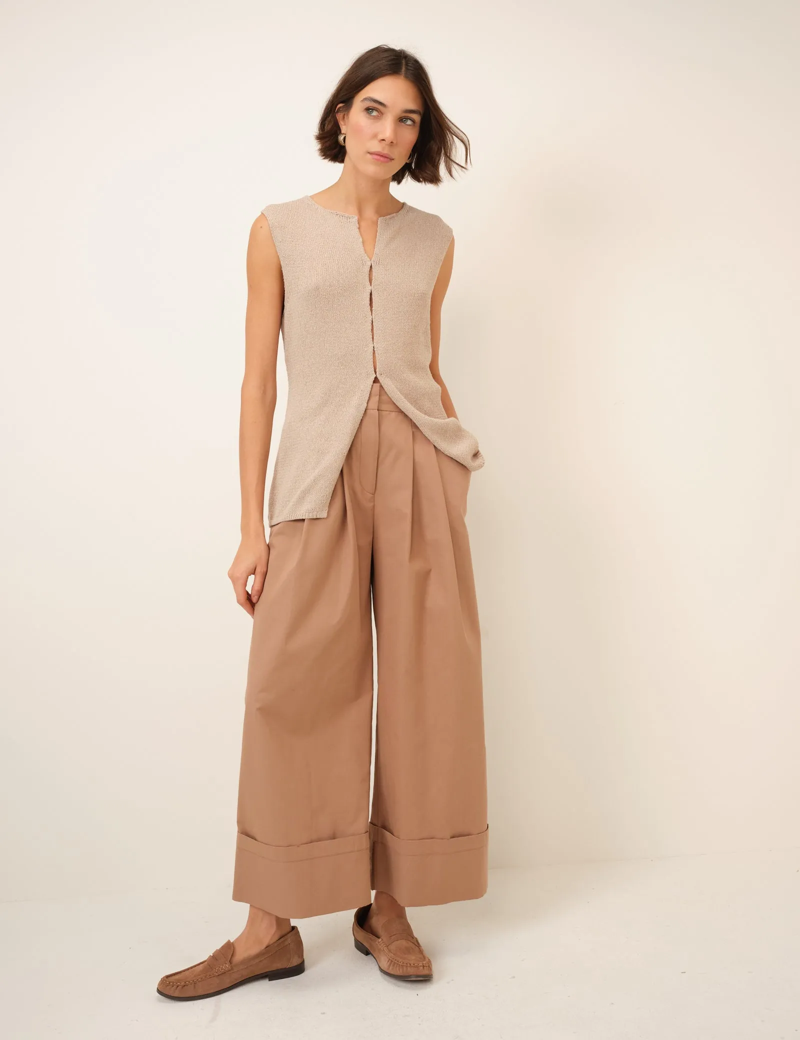 Beige Long Line Knitted Waistcoat sold by Nobody's Child product image thumbnail 4