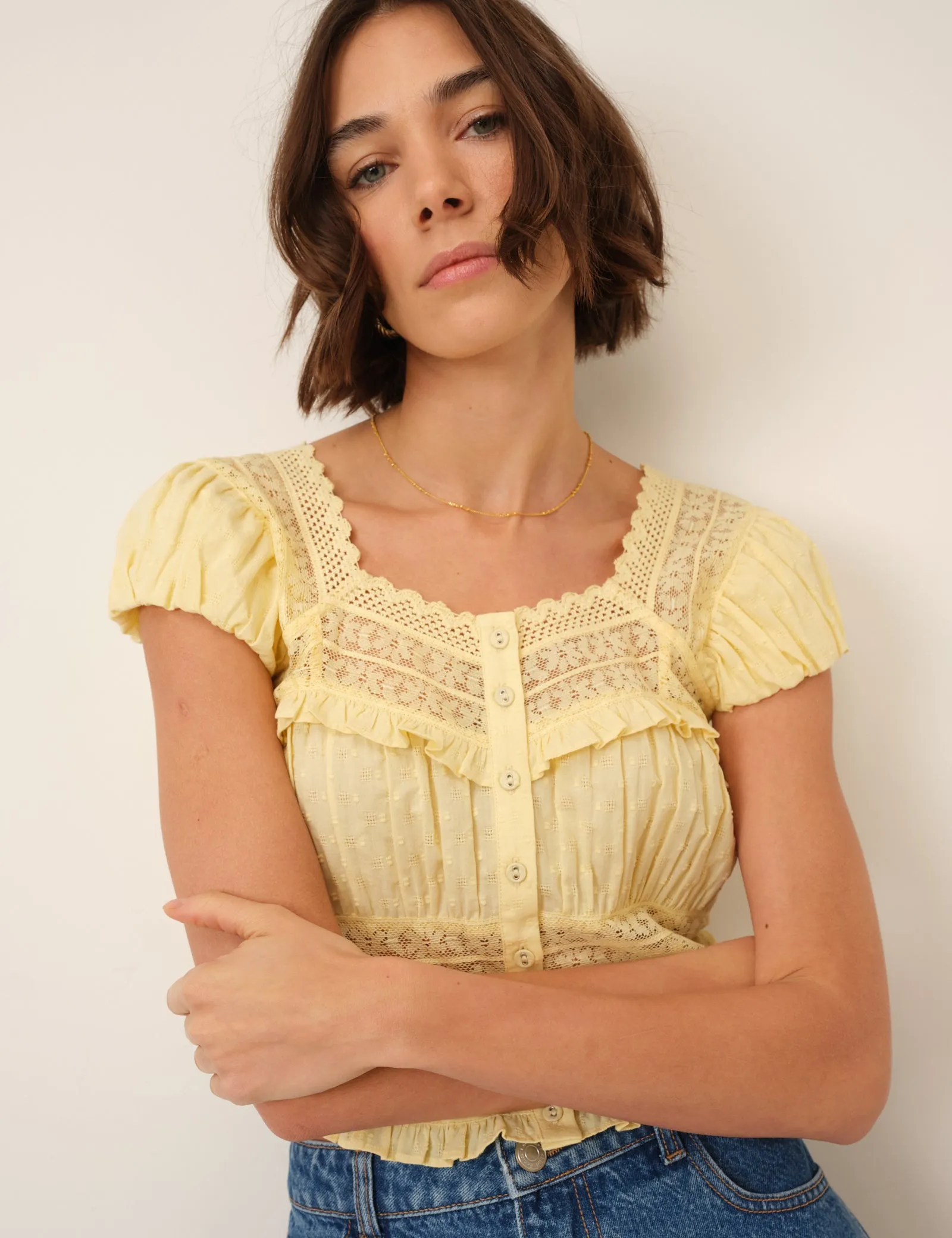 Yellow Lace Short Sleeve Top sold by Nobody's Child