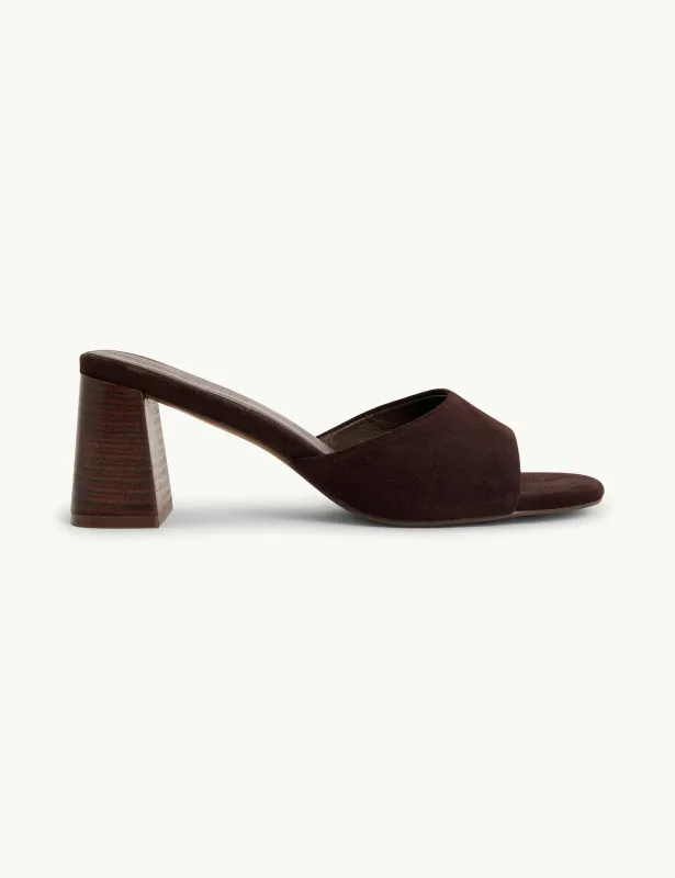 Dark Brown Block Heel Mules sold by Nobody's Child