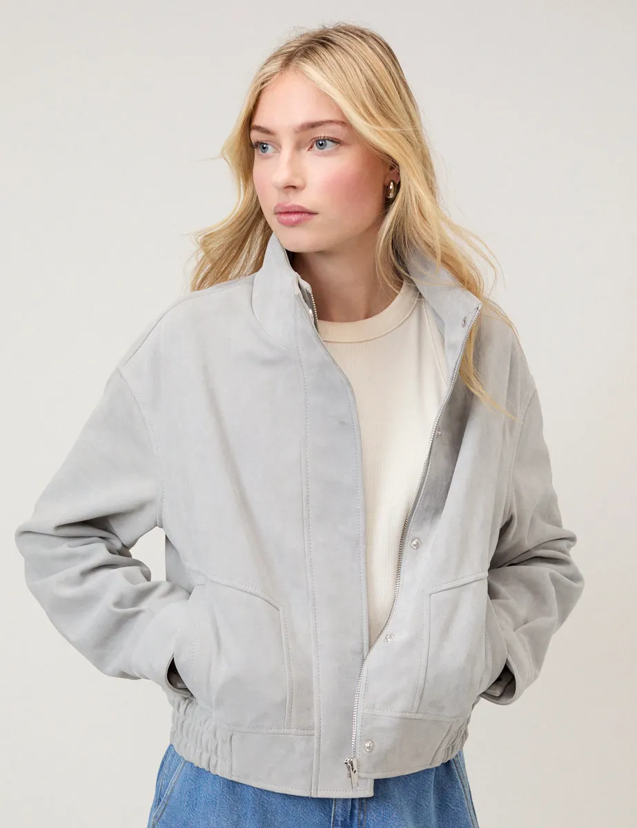 Grey Funnel Neck Suede Bomber sold by Nobody's Child product image thumbnail 4