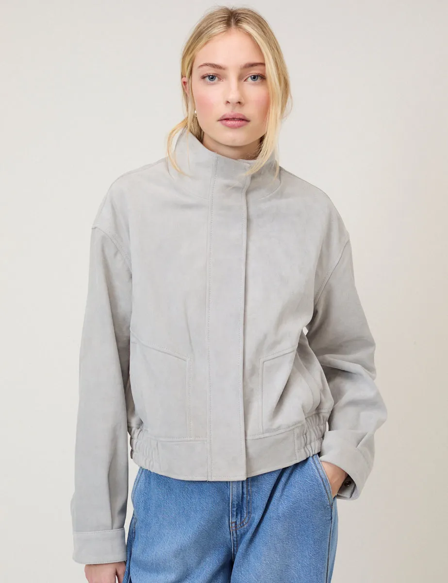 Grey Funnel Neck Suede Bomber sold by Nobody's Child product image thumbnail 3