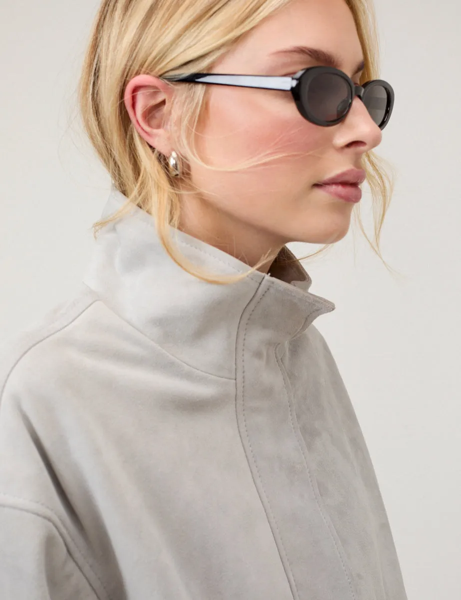 Grey Funnel Neck Suede Bomber sold by Nobody's Child product image thumbnail 2