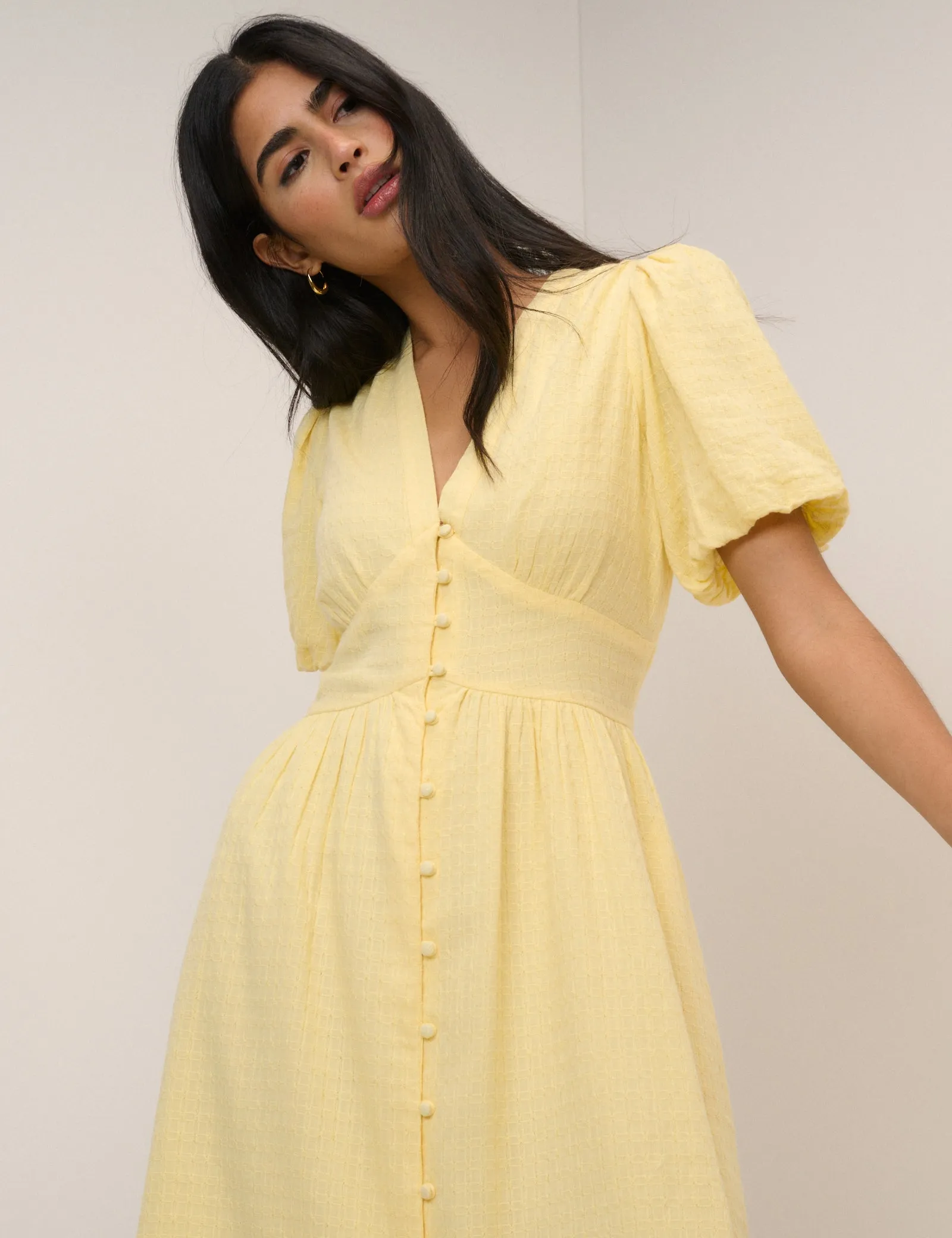 Butter Yellow Short Sleeve Starlight Midi Dress sold by Nobody's Child product image thumbnail 4