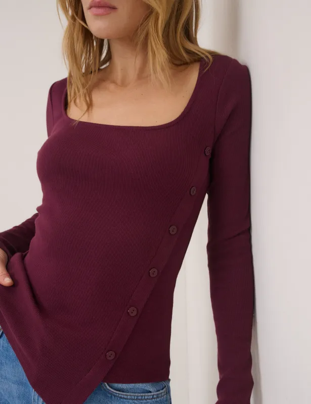 Purple Square Neck Asymmetric Top sold by Nobody's Child