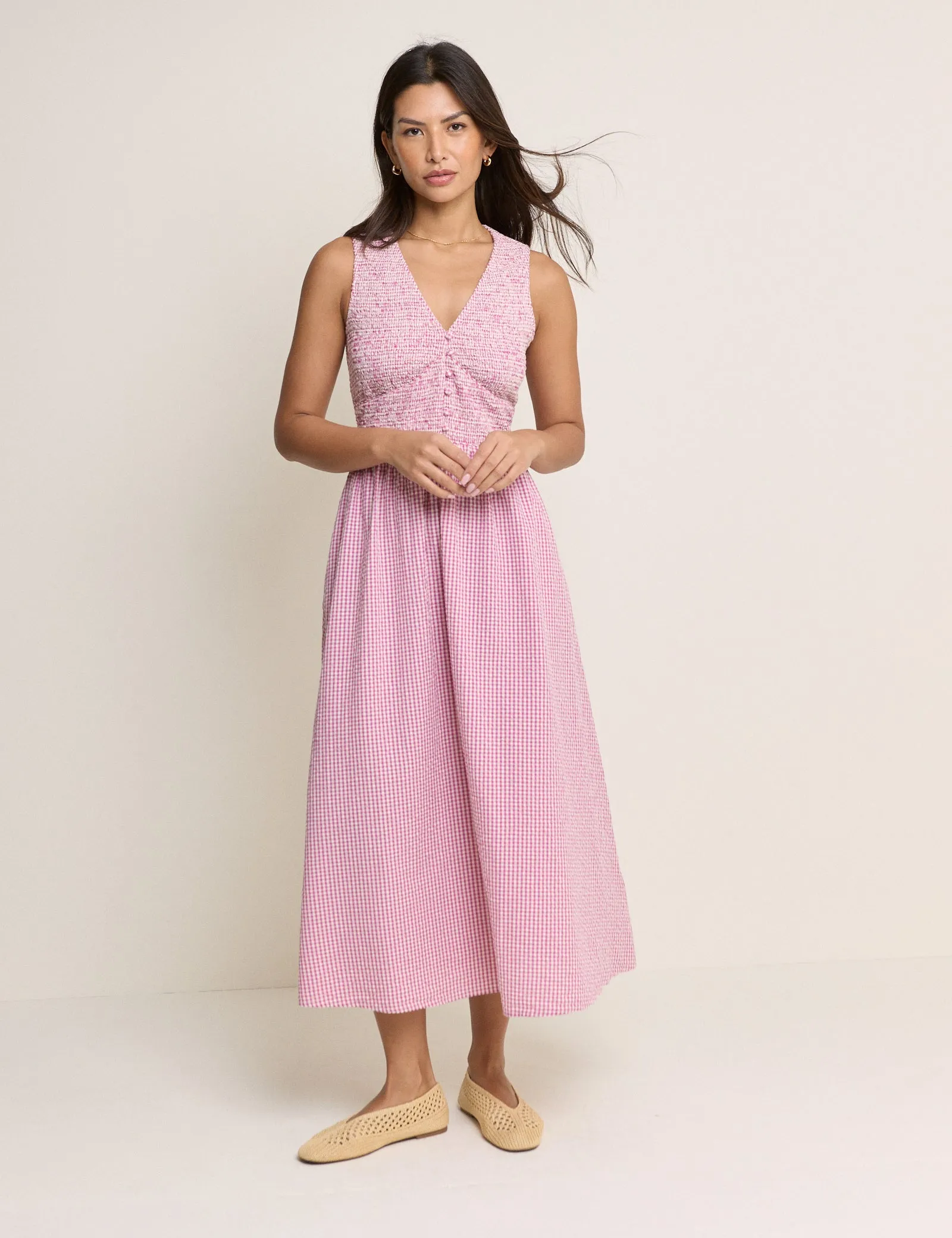 Pink Gingham Sleeveless Eliza Midi Dress sold by Nobody's Child
