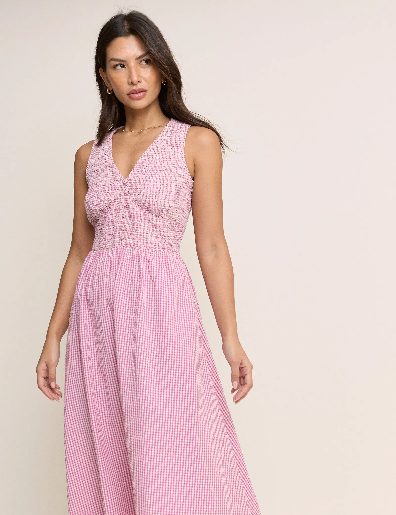 Pink Gingham Sleeveless Eliza Midi Dress sold by Nobody's Child product image thumbnail 3