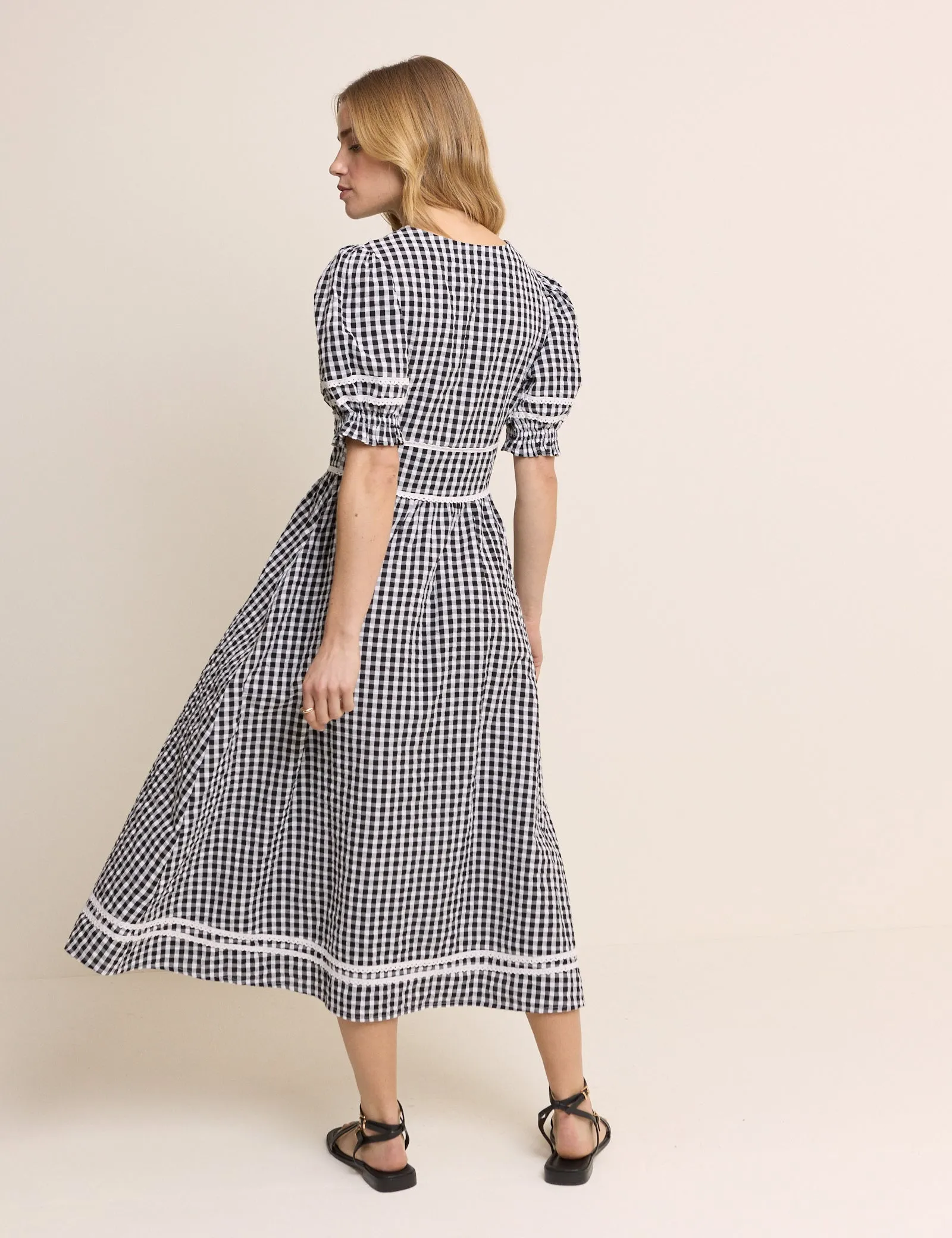Black Gingham Puff Sleeve Saffy Midi Dress sold by Nobody's Child product image thumbnail 5