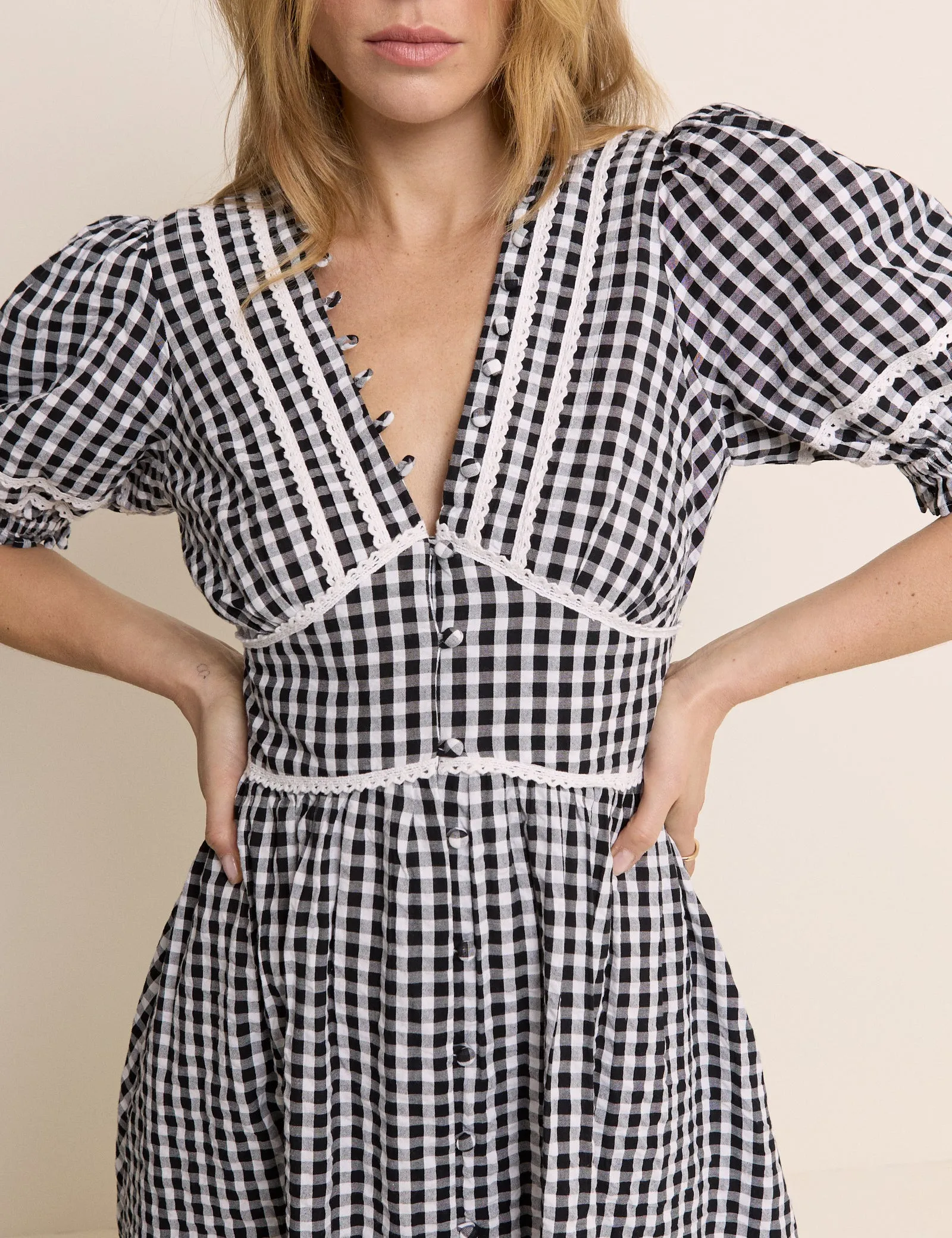 Black Gingham Puff Sleeve Saffy Midi Dress sold by Nobody's Child product image thumbnail 4