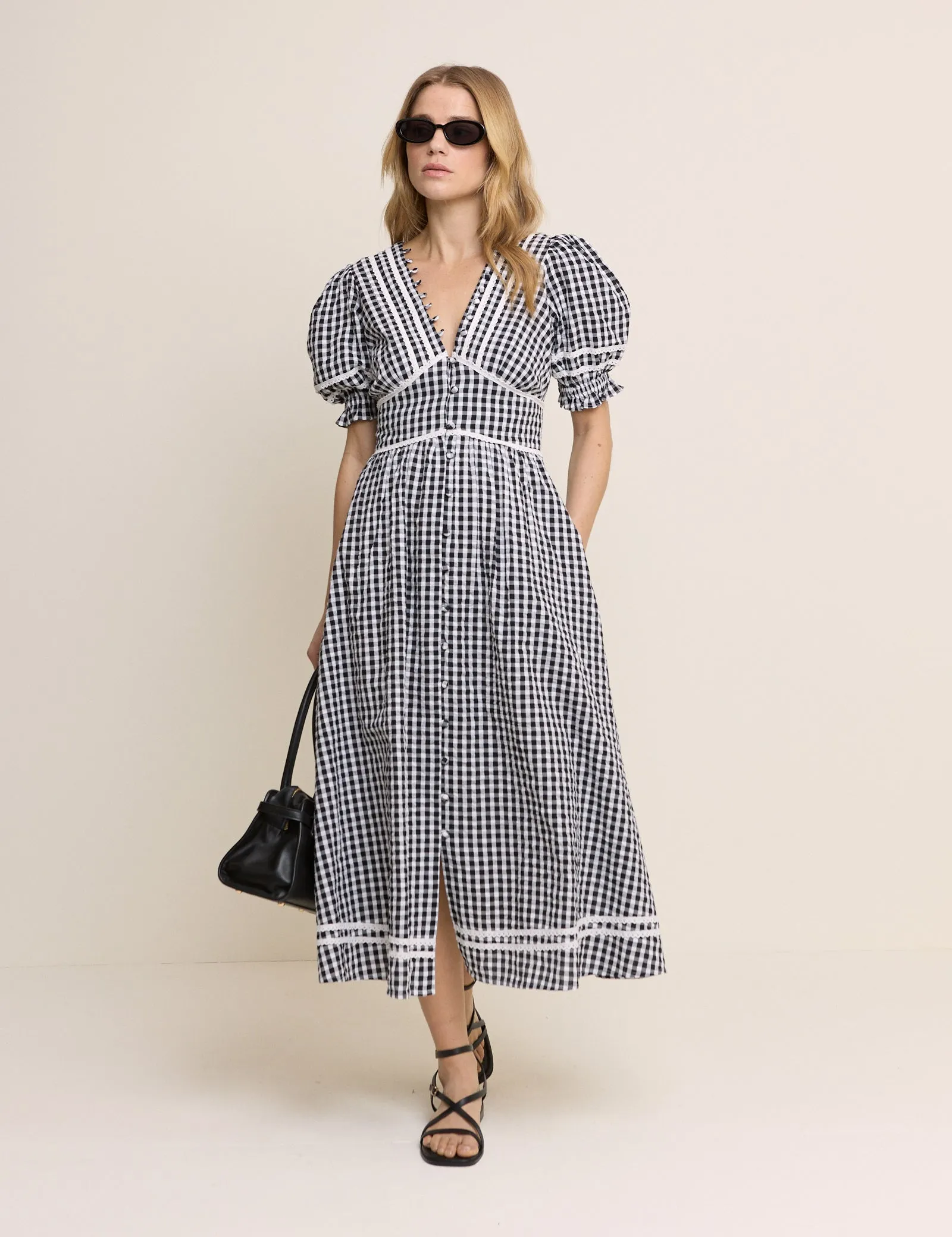 Black Gingham Puff Sleeve Saffy Midi Dress sold by Nobody's Child product image thumbnail 3