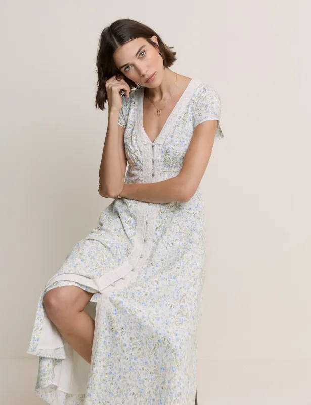 White Ditsy Floral Emma Midi Dress sold by Nobody's Child