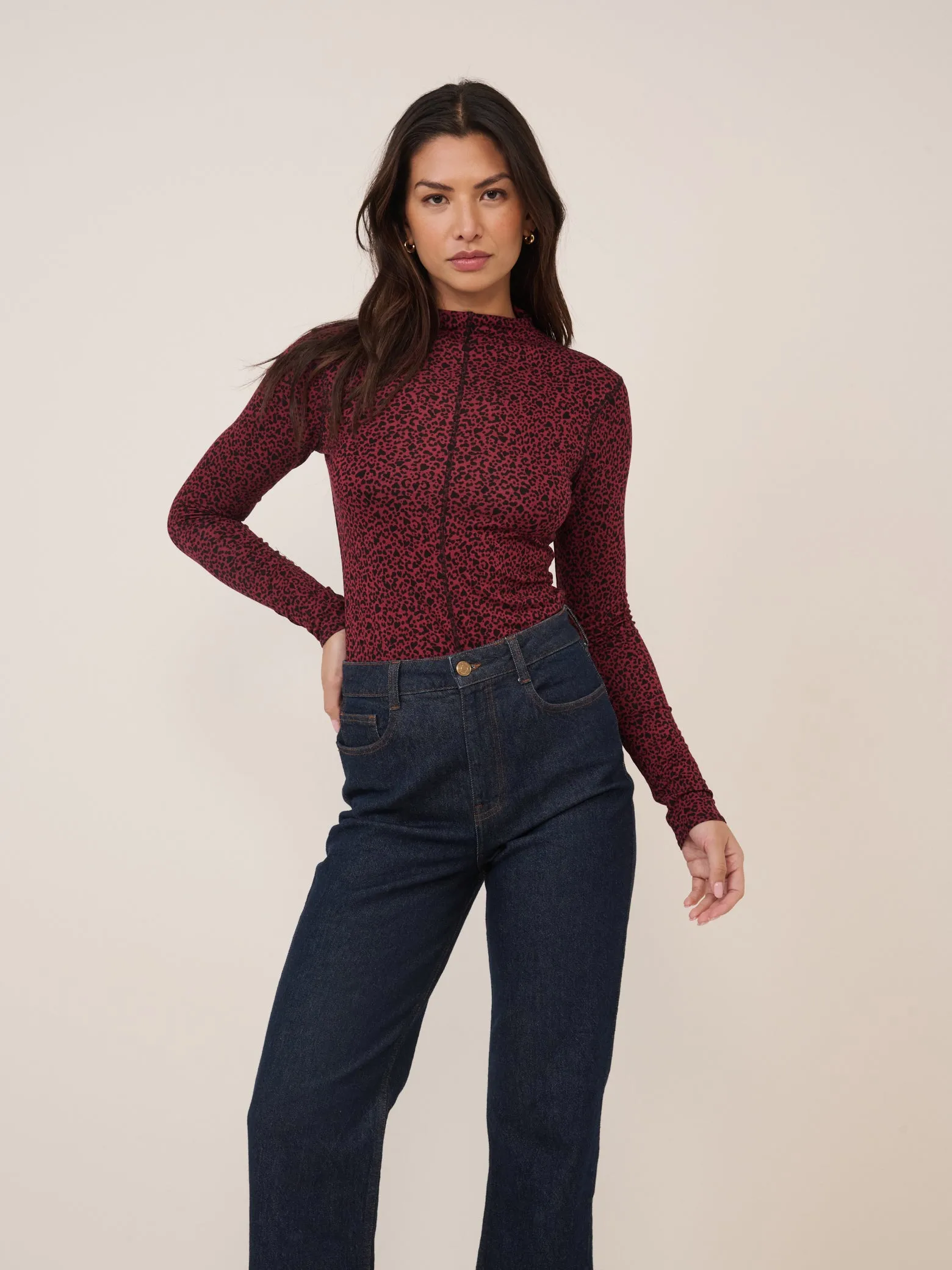 Red Leopard Print Long Sleeve Top sold by Nobody's Child product image thumbnail 3